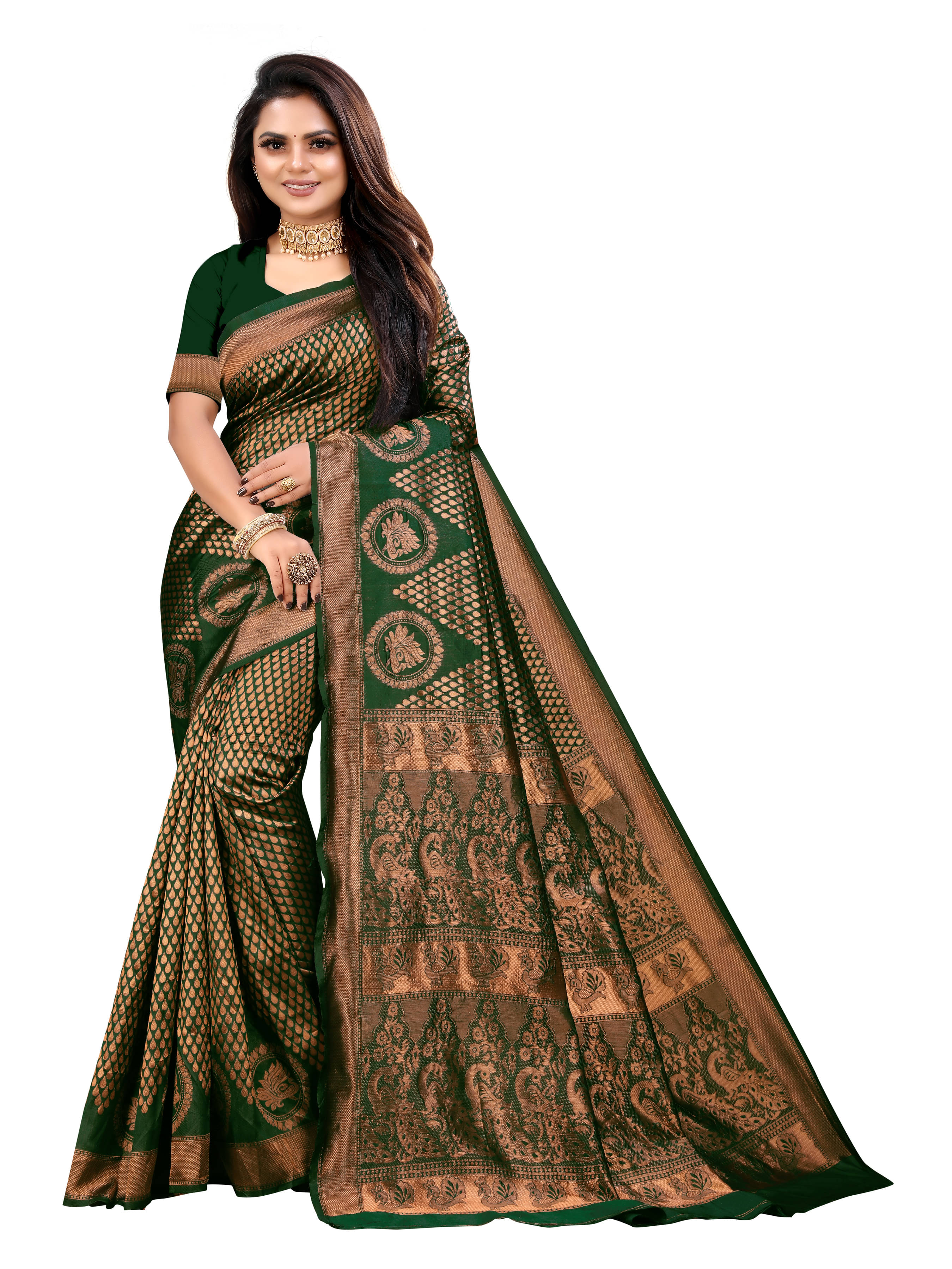     			VEDANT VASTRAM Art Silk Woven Design Regular Saree With Unstitched Blouse Piece ( Green )