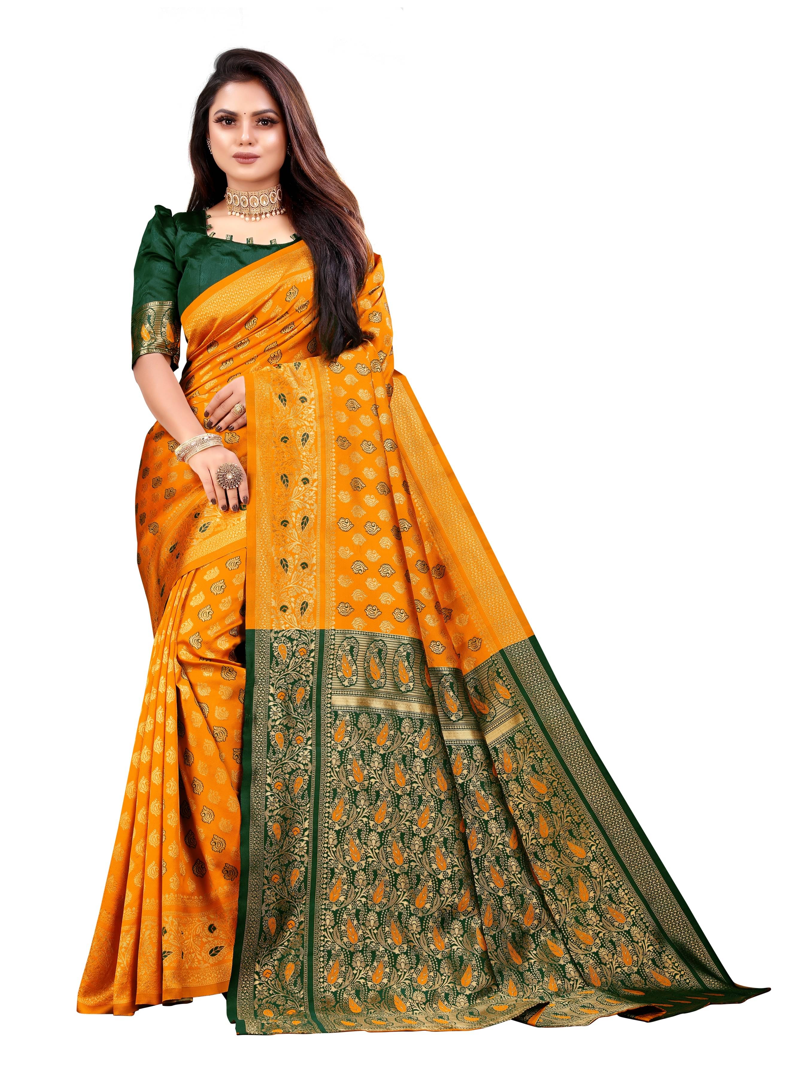     			VEDANT VASTRAM Art Silk Woven Design Regular Saree With Unstitched Blouse Piece ( Mustard )