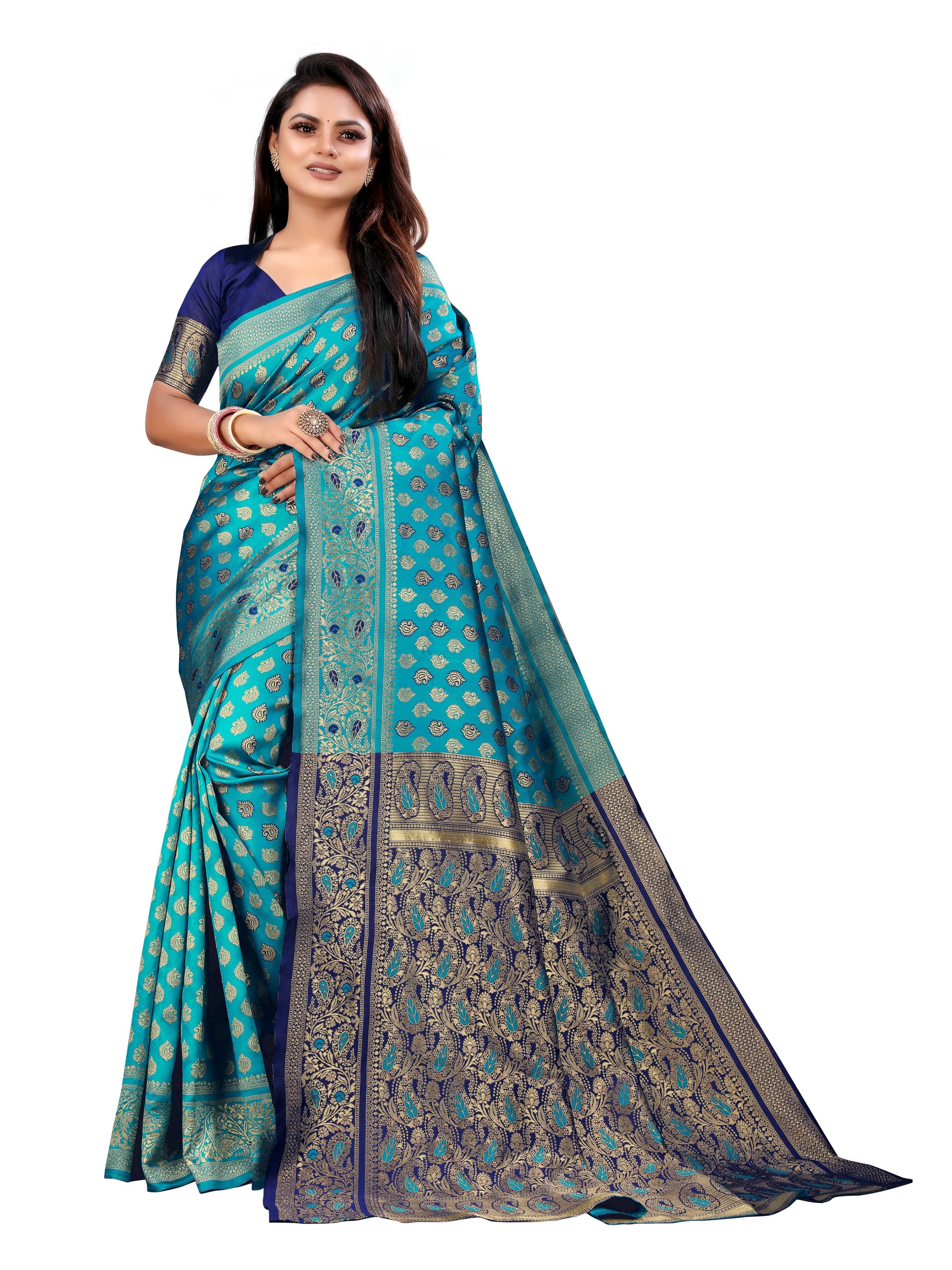 VEDANT VASTRAM Art Silk Woven Design Regular Saree With Unstitched Blouse Piece ( Turquoise ) VEDANT VASTRAM Art Silk Woven Design Regular Saree With Unstitched Blouse Piece ( Turquoise )