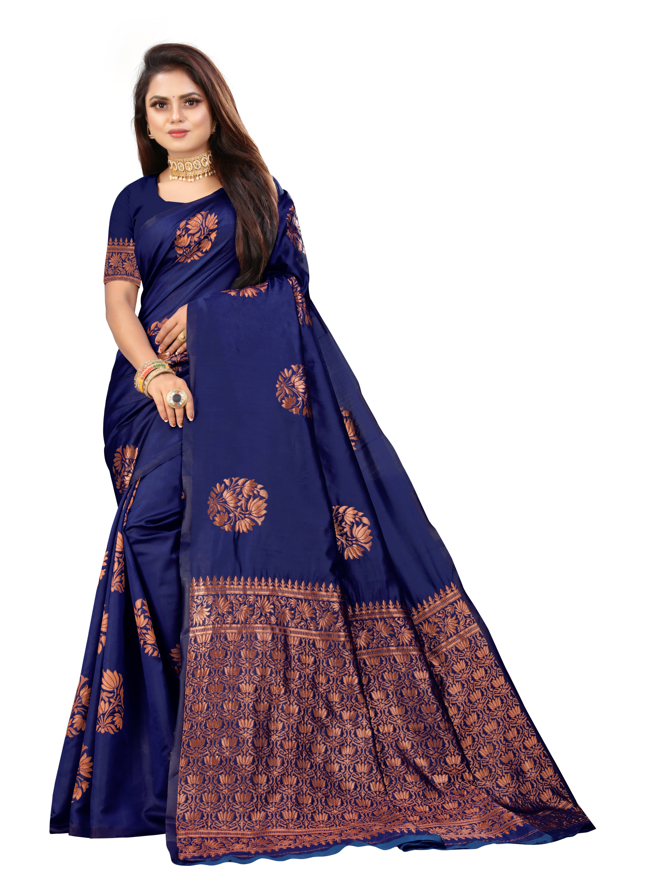     			VEDANT VASTRAM Art Silk Woven Design Regular Saree With Unstitched Blouse Piece ( Navy Blue )