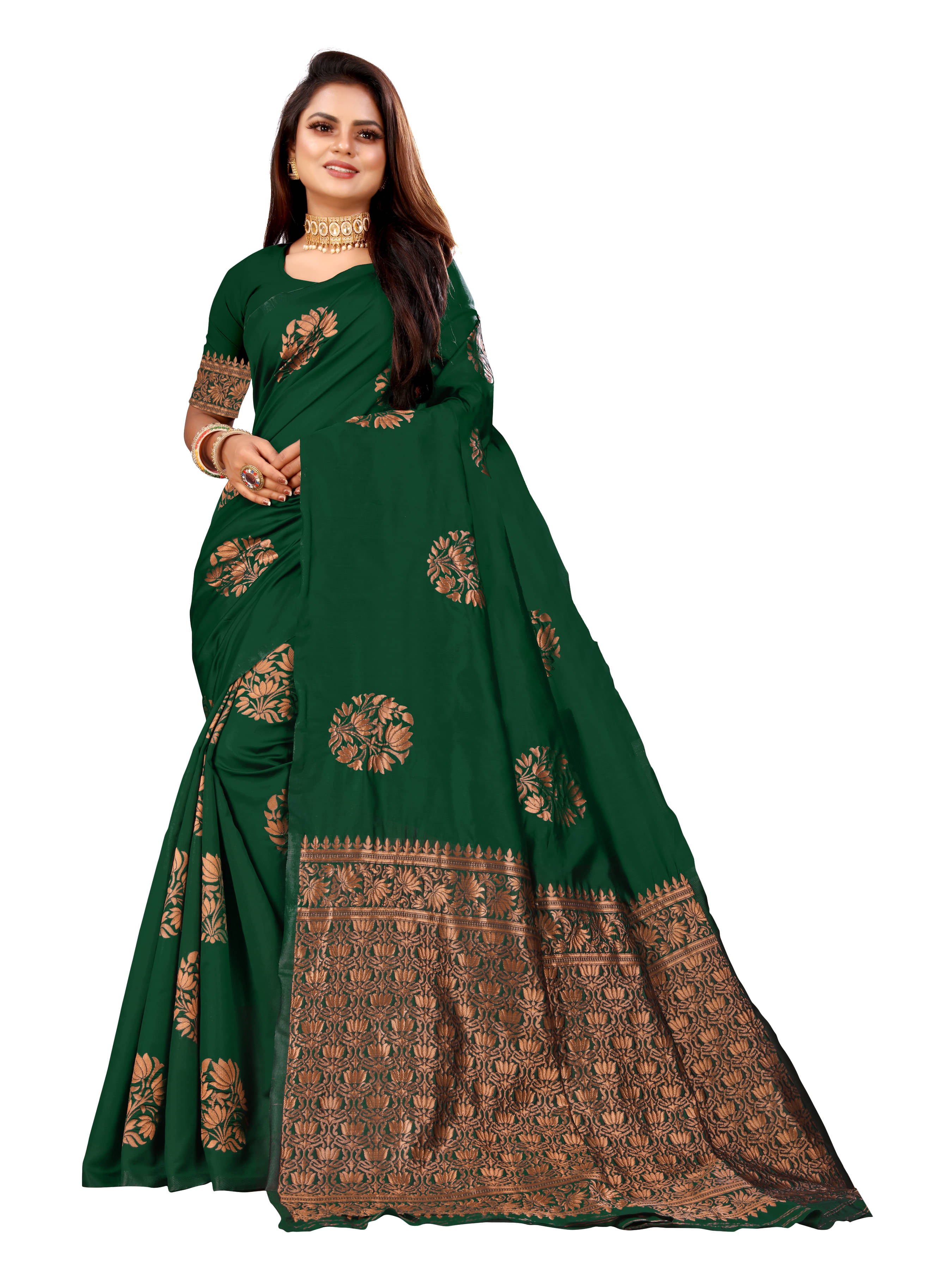     			VEDANT VASTRAM Art Silk Woven Design Regular Saree With Unstitched Blouse Piece ( Green )