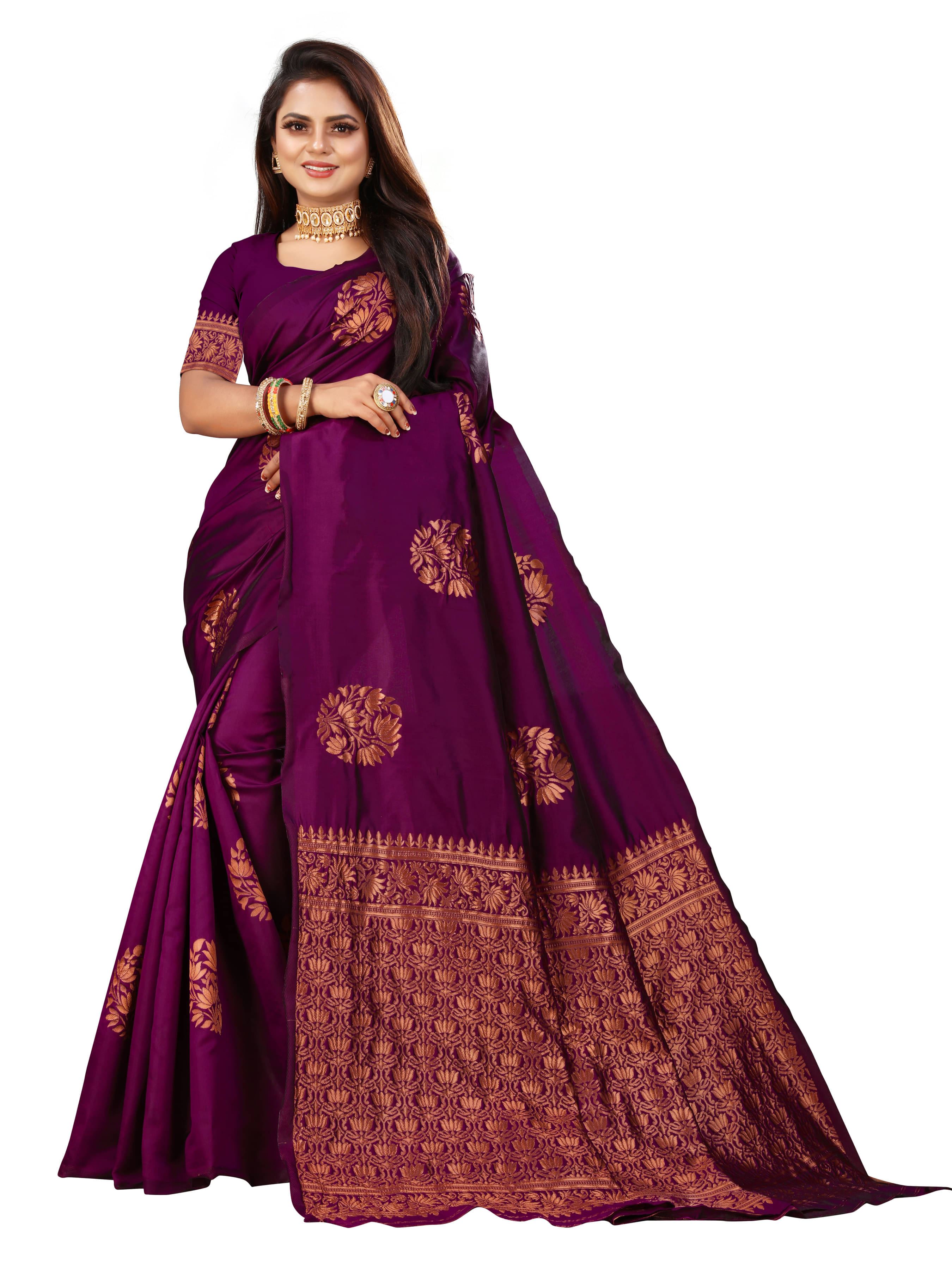     			VEDANT VASTRAM Art Silk Woven Design Regular Saree With Unstitched Blouse Piece ( Wine )