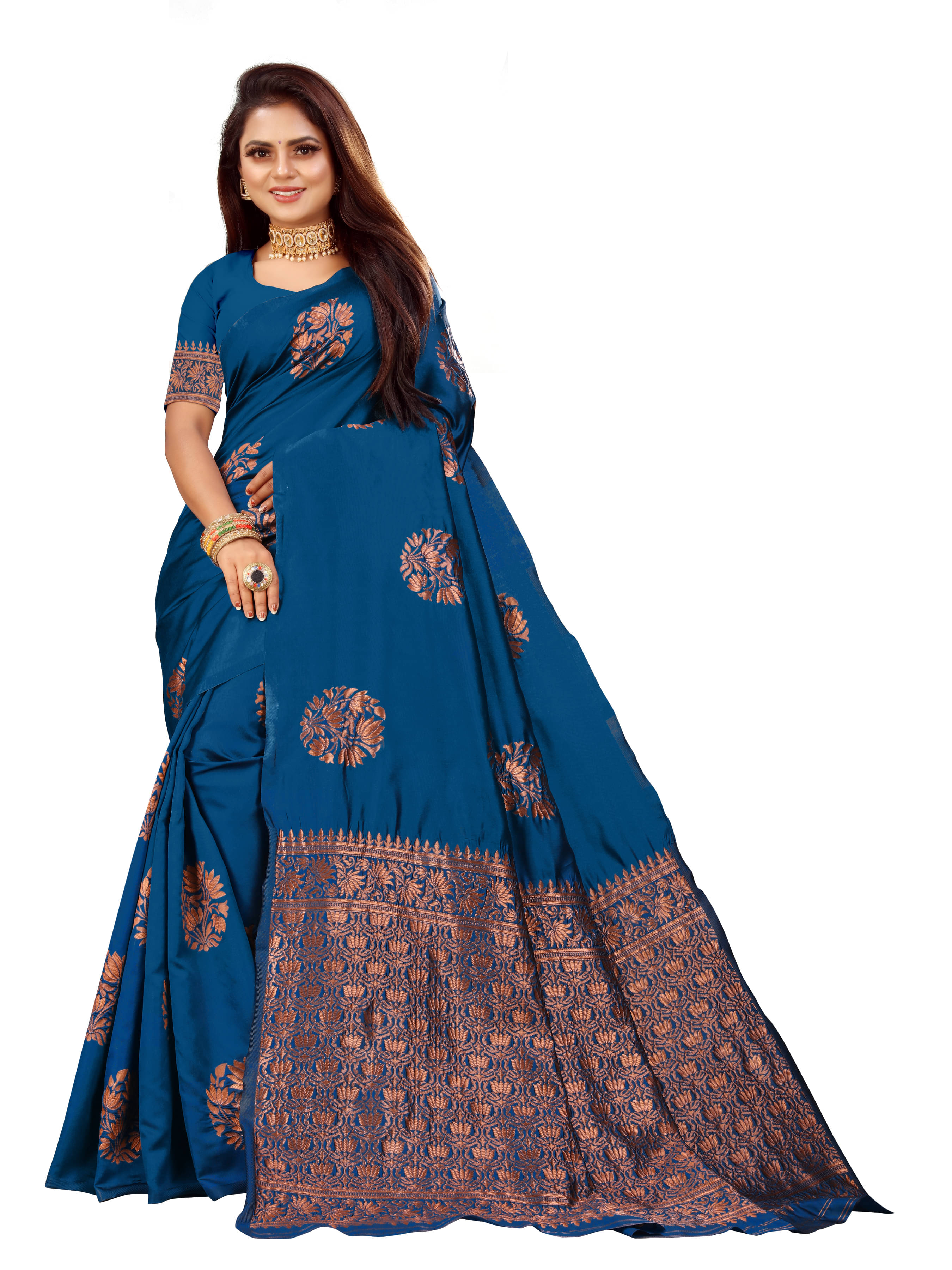     			VEDANT VASTRAM Art Silk Woven Design Regular Saree With Unstitched Blouse Piece ( Turquoise )