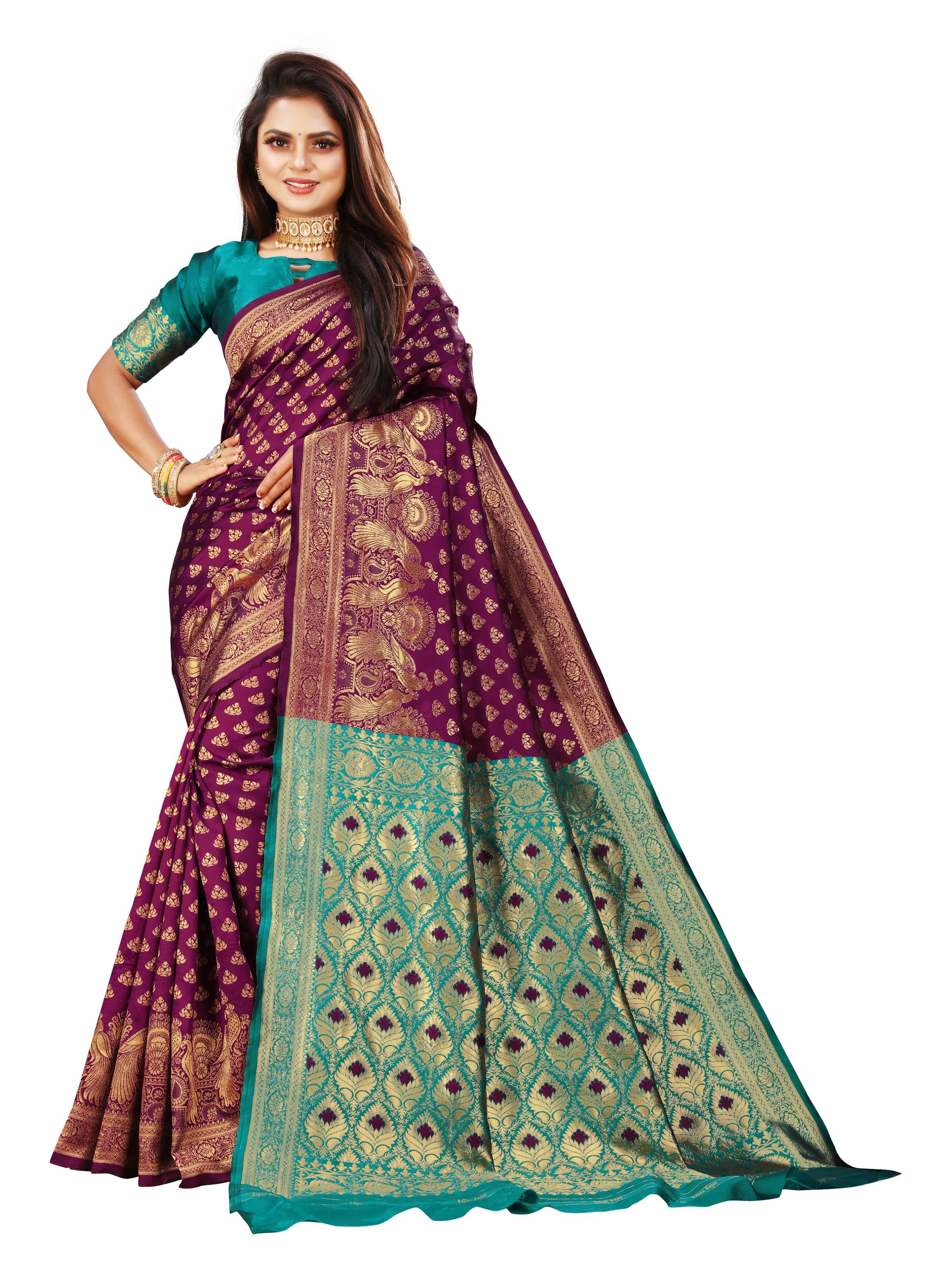 VEDANT VASTRAM Art Silk Woven Design Regular Saree With Unstitched Blouse Piece ( Wine ) VEDANT VASTRAM Art Silk Woven Design Regular Saree With Unstitched Blouse Piece ( Wine )