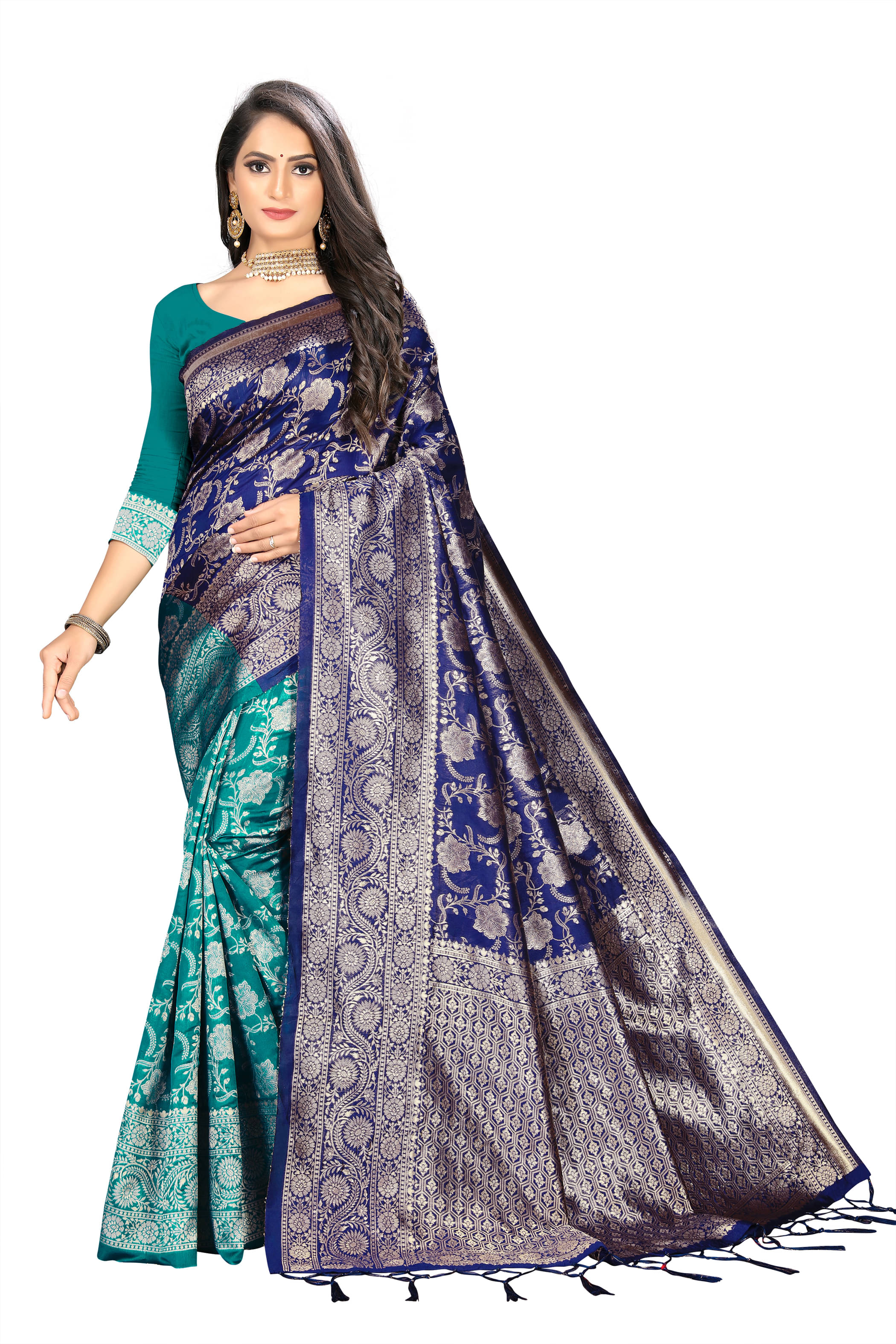 VEDANT VASTRAM Art Silk Woven Design Regular Saree With Unstitched Blouse Piece ( Turquoise ) VEDANT VASTRAM Art Silk Woven Design Regular Saree With Unstitched Blouse Piece ( Turquoise )