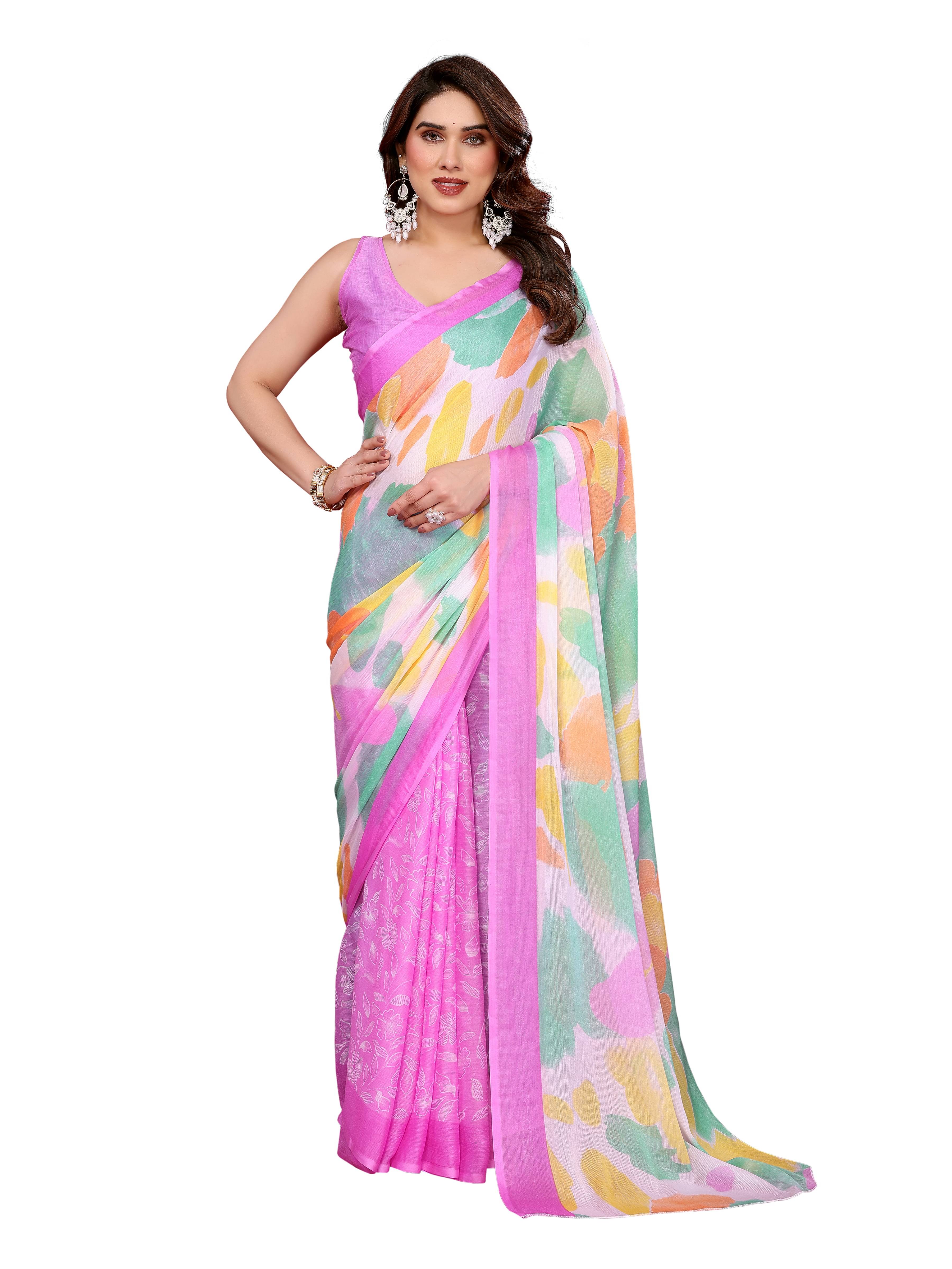     			VEDANT VASTRAM Chiffon Printed Regular Saree With Unstitched Blouse Piece ( Purple )