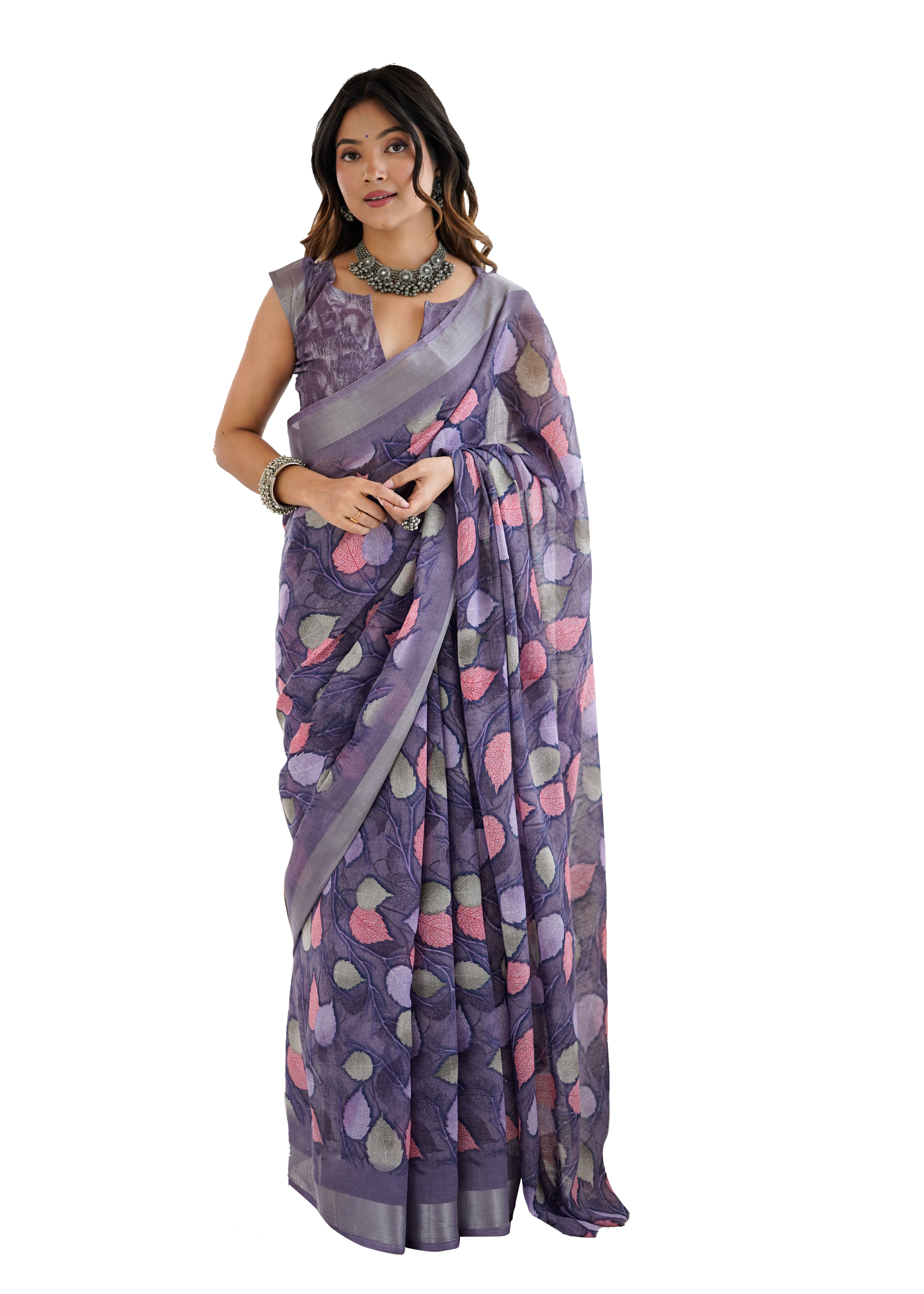     			VEDANT VASTRAM Cotton Blend Printed Regular Saree With Unstitched Blouse Piece ( Lavender )
