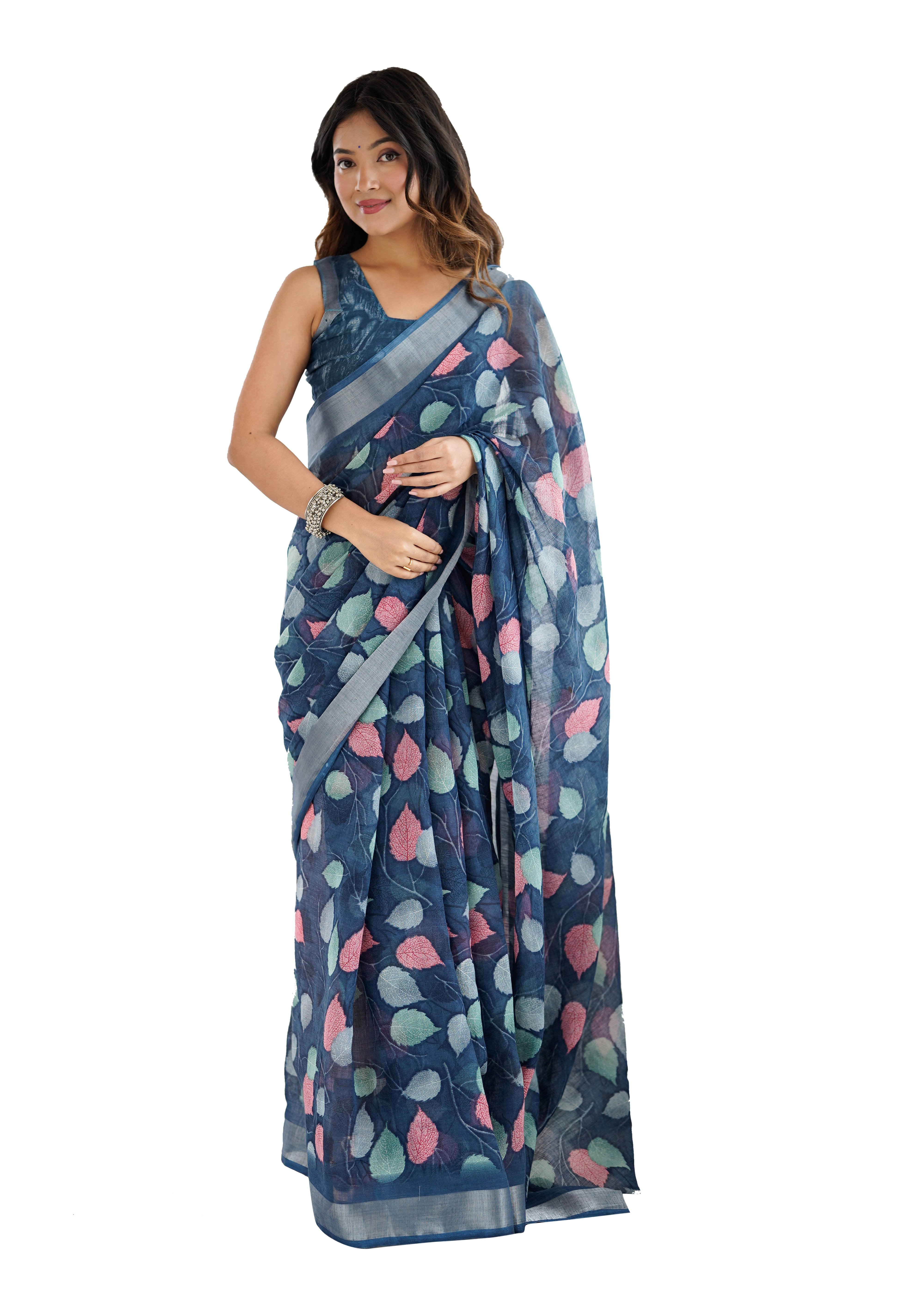     			VEDANT VASTRAM Cotton Blend Printed Regular Saree With Unstitched Blouse Piece ( Blue )