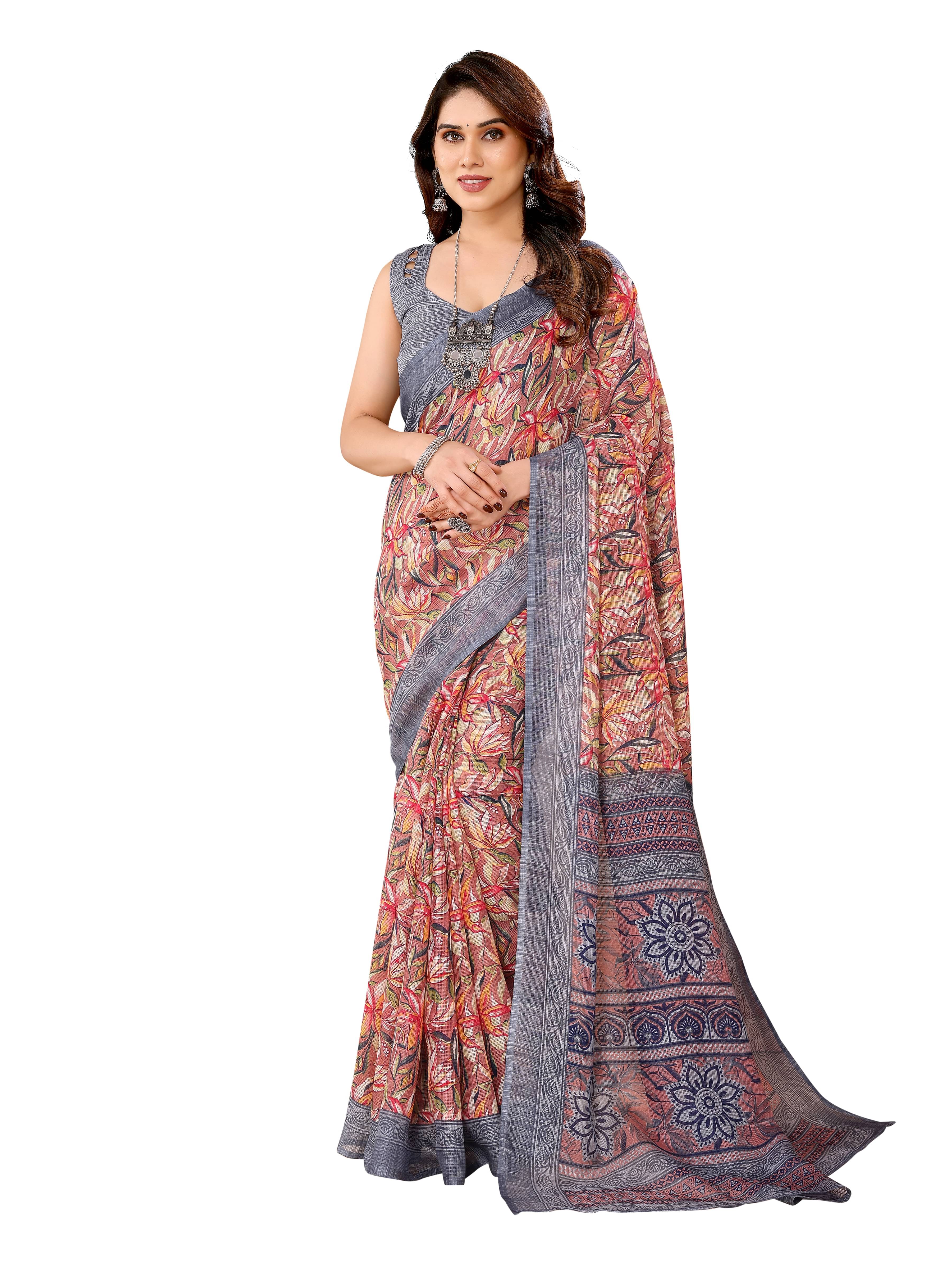 VEDANT VASTRAM Cotton Printed Regular Saree With Unstitched Blouse Piece ( Grey ) VEDANT VASTRAM Cotton Printed Regular Saree With Unstitched Blouse Piece ( Grey )