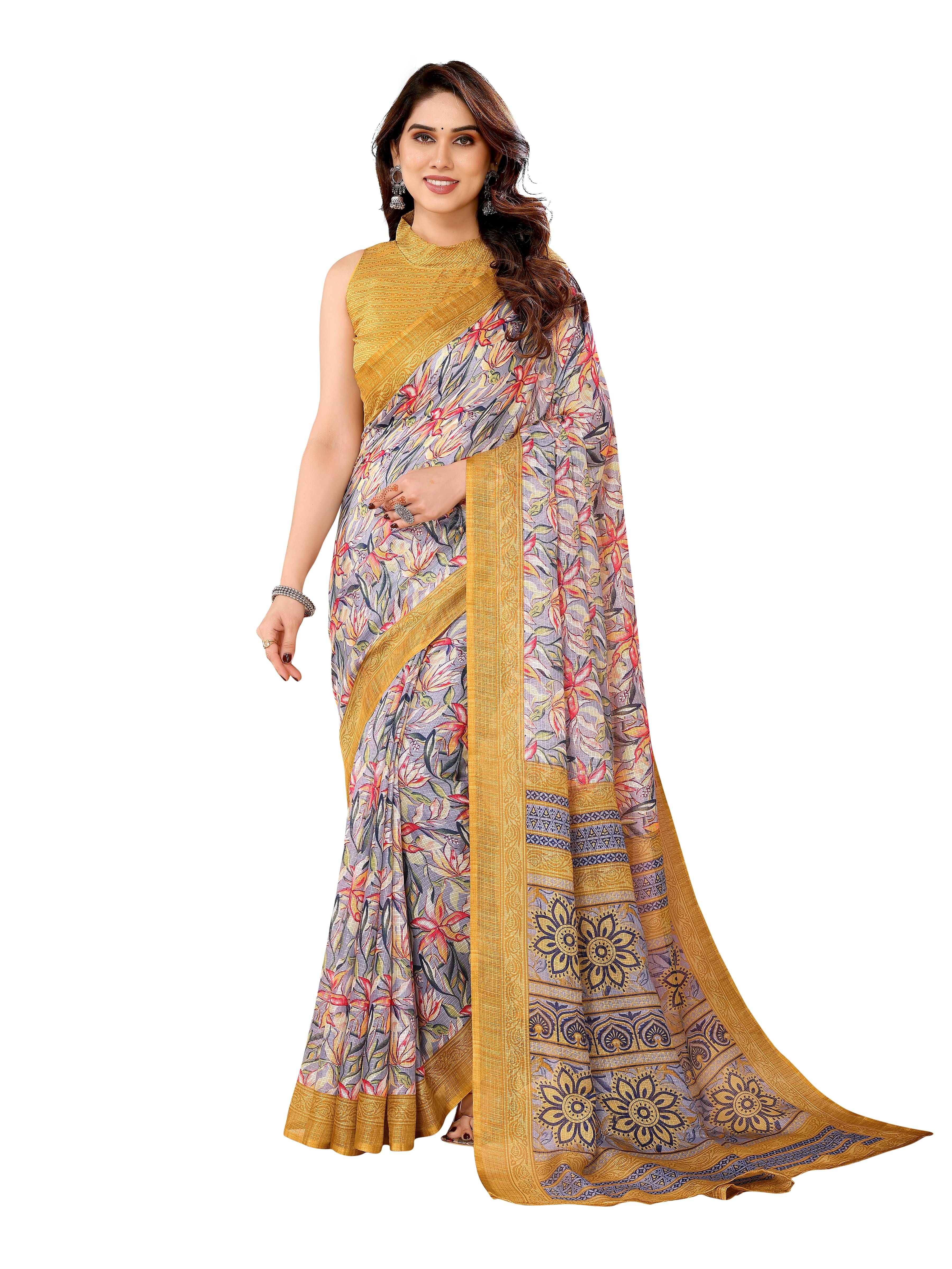     			VEDANT VASTRAM Cotton Printed Regular Saree With Unstitched Blouse Piece ( Yellow )