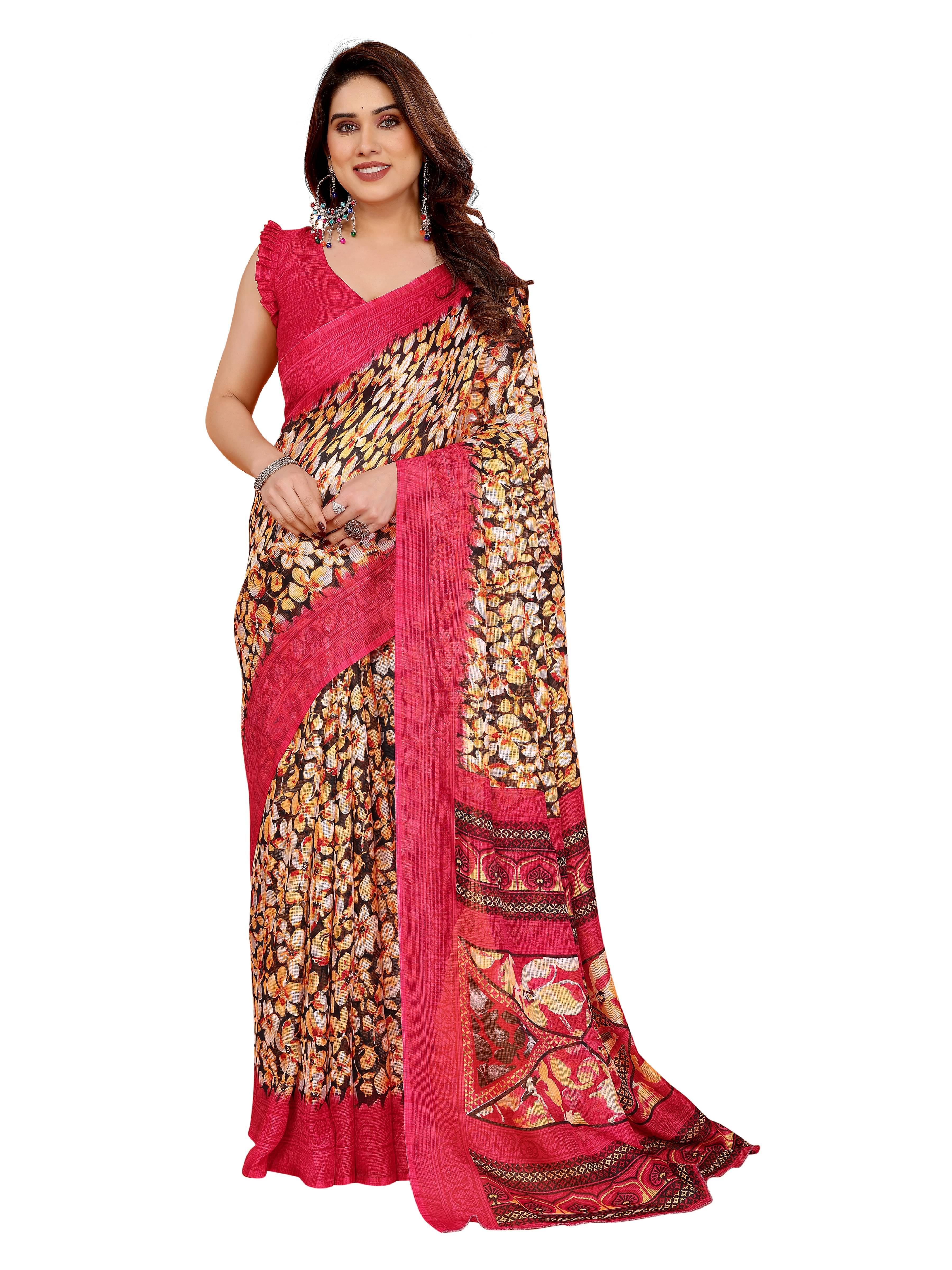VEDANT VASTRAM Cotton Printed Regular Saree With Unstitched Blouse Piece ( Red ) VEDANT VASTRAM Cotton Printed Regular Saree With Unstitched Blouse Piece ( Red )
