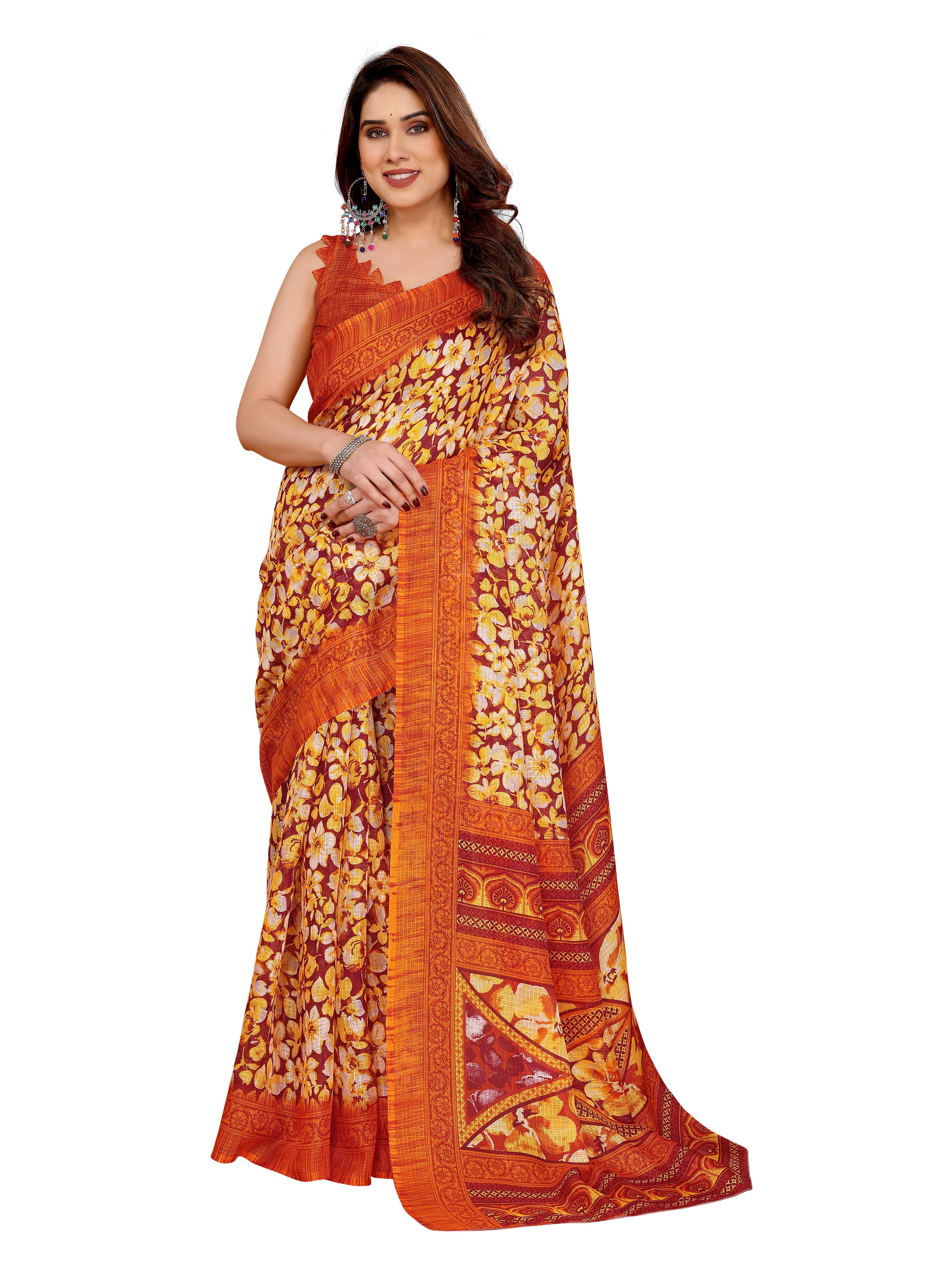     			VEDANT VASTRAM Cotton Printed Regular Saree With Unstitched Blouse Piece ( Orange )