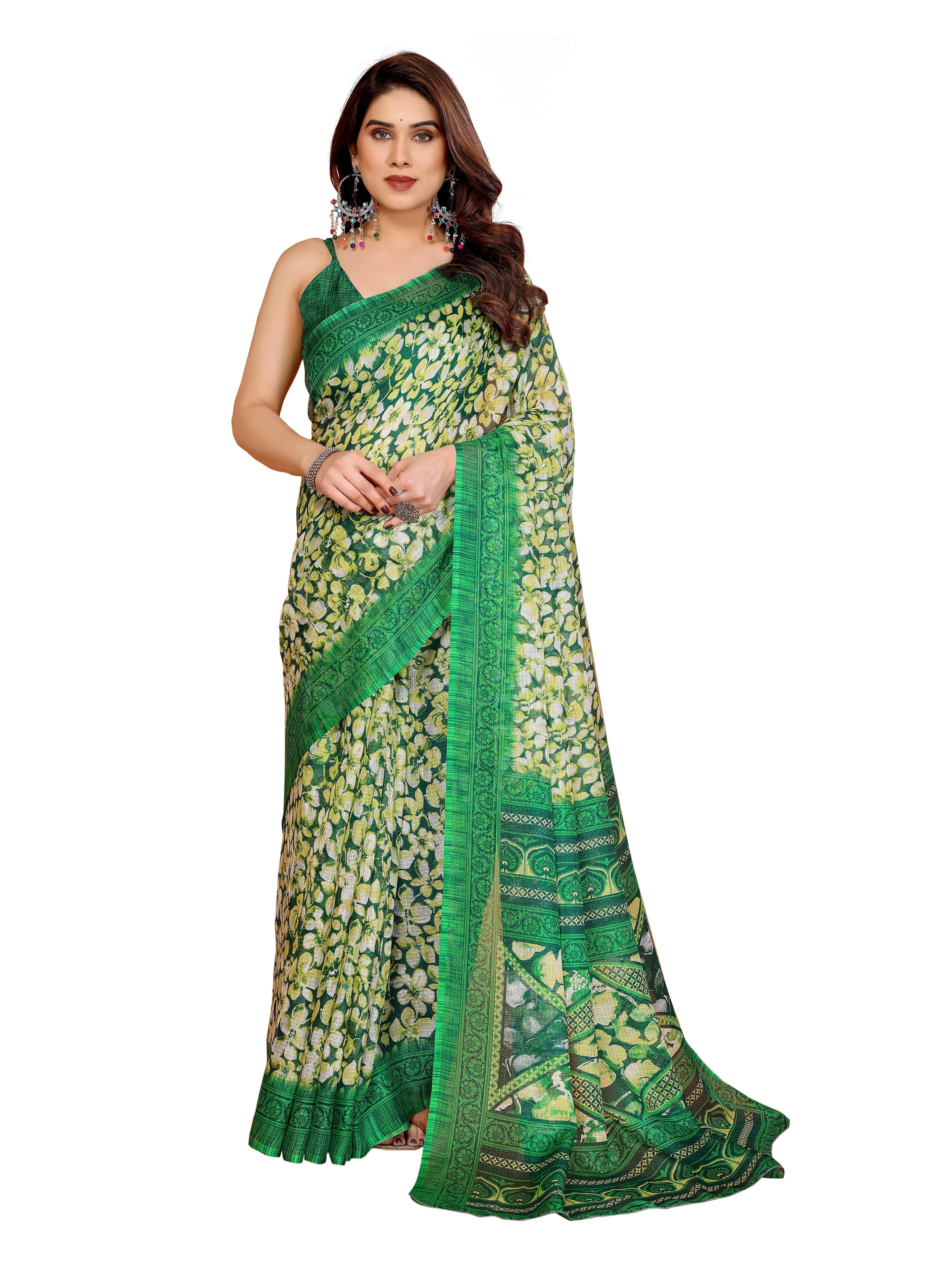     			VEDANT VASTRAM Cotton Printed Regular Saree With Unstitched Blouse Piece ( Green )