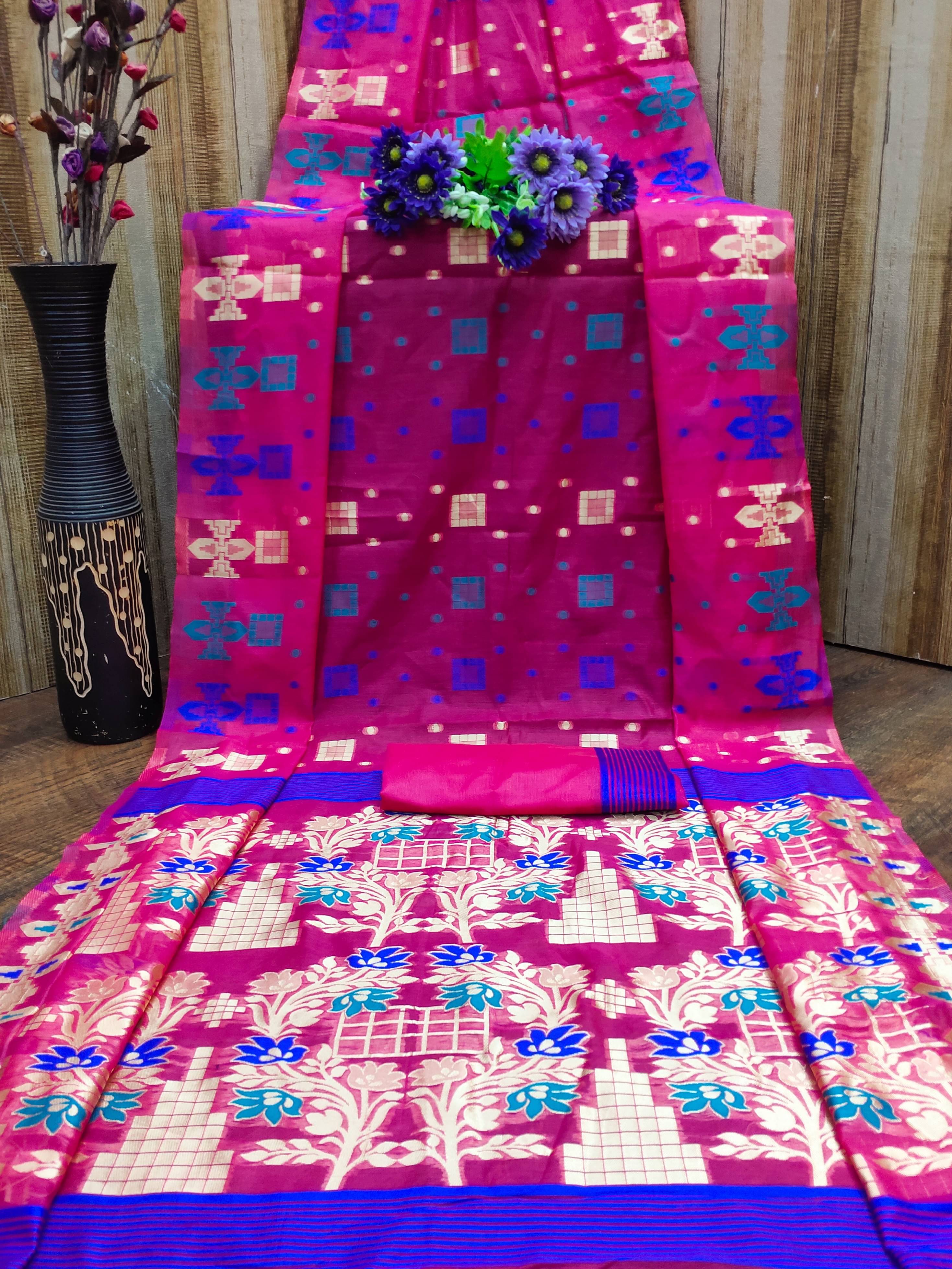 VEDANT VASTRAM Cotton Woven Design Regular Saree With Unstitched Blouse Piece ( Pink ) VEDANT VASTRAM Cotton Woven Design Regular Saree With Unstitched Blouse Piece ( Pink )