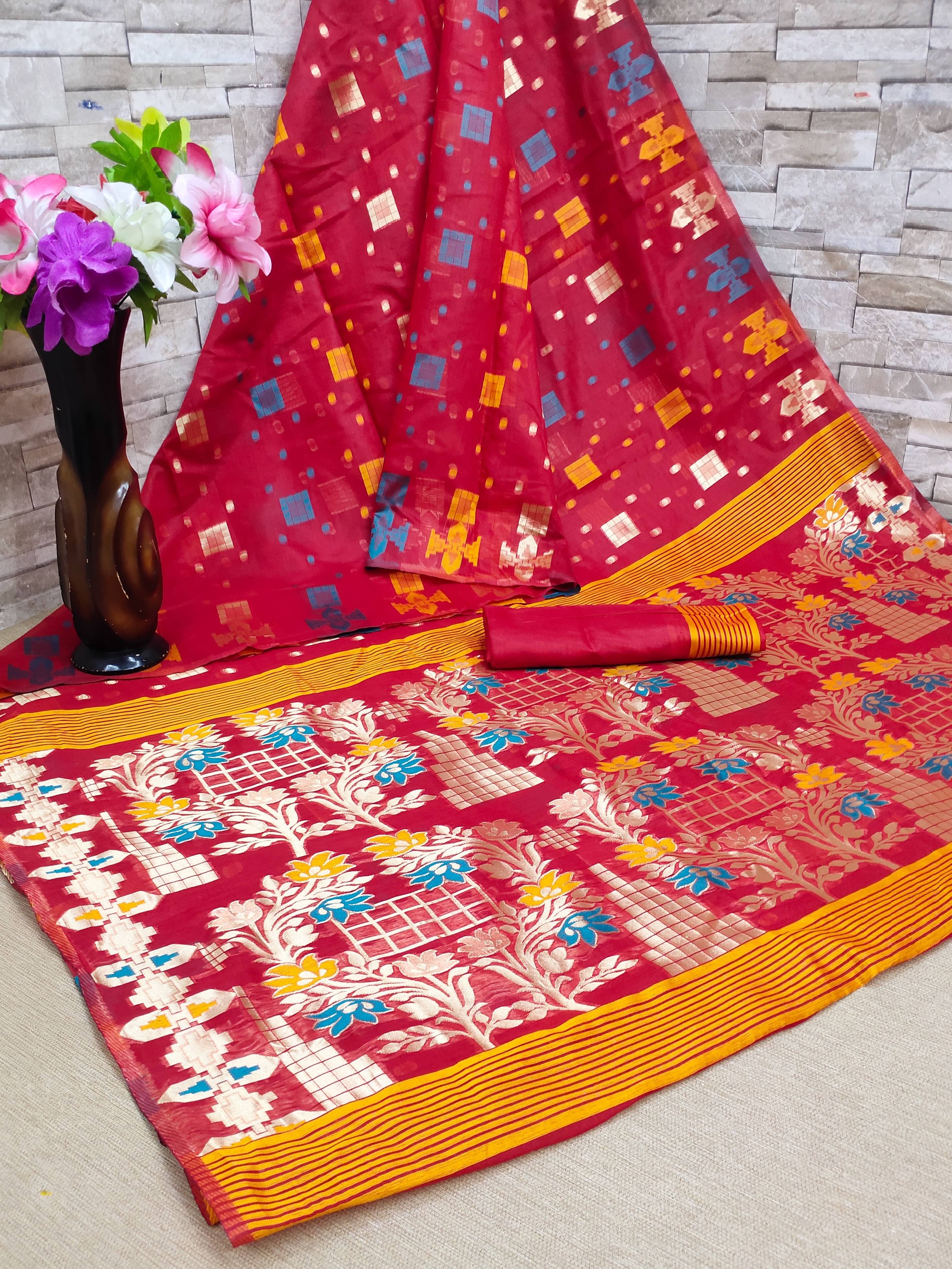 VEDANT VASTRAM Cotton Woven Design Regular Saree With Unstitched Blouse Piece ( Red ) VEDANT VASTRAM Cotton Woven Design Regular Saree With Unstitched Blouse Piece ( Red )