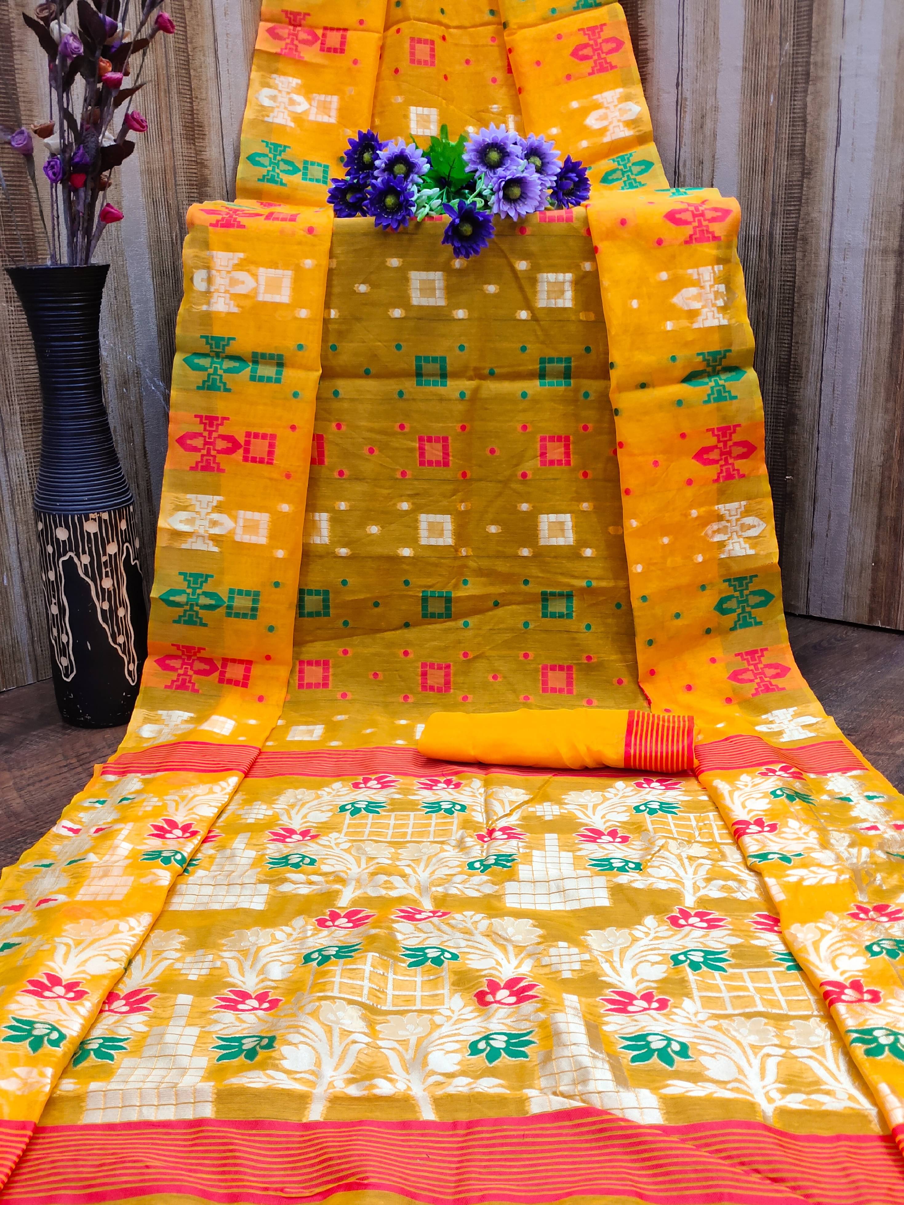 VEDANT VASTRAM Cotton Woven Design Regular Saree With Unstitched Blouse Piece ( Yellow ) VEDANT VASTRAM Cotton Woven Design Regular Saree With Unstitched Blouse Piece ( Yellow )