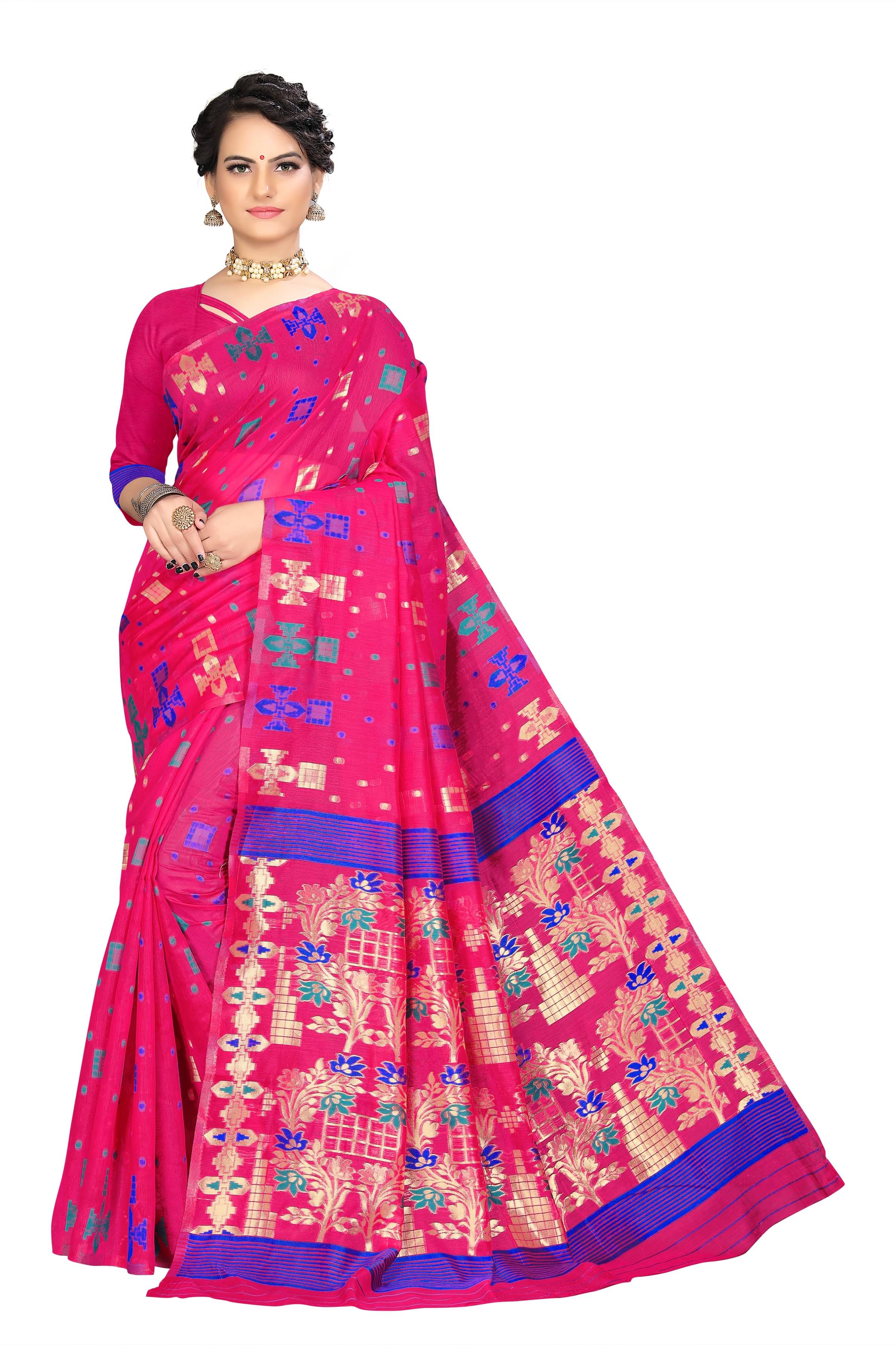 VEDANT VASTRAM Cotton Woven Design Regular Saree With Unstitched Blouse Piece ( Pink ) VEDANT VASTRAM Cotton Woven Design Regular Saree With Unstitched Blouse Piece ( Pink )
