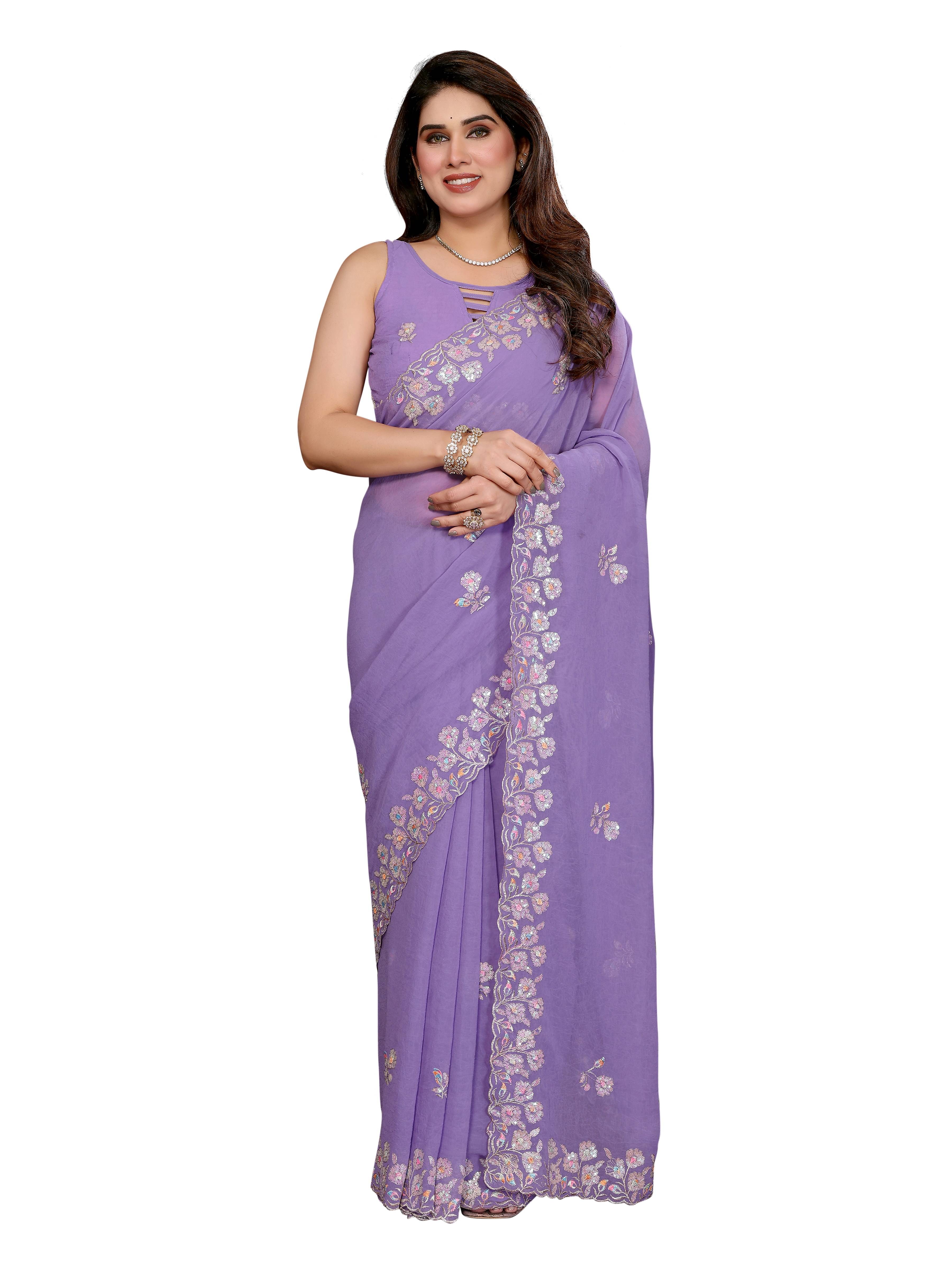     			VEDANT VASTRAM Georgette Embroidered Regular Saree With Unstitched Blouse Piece ( Lavender )