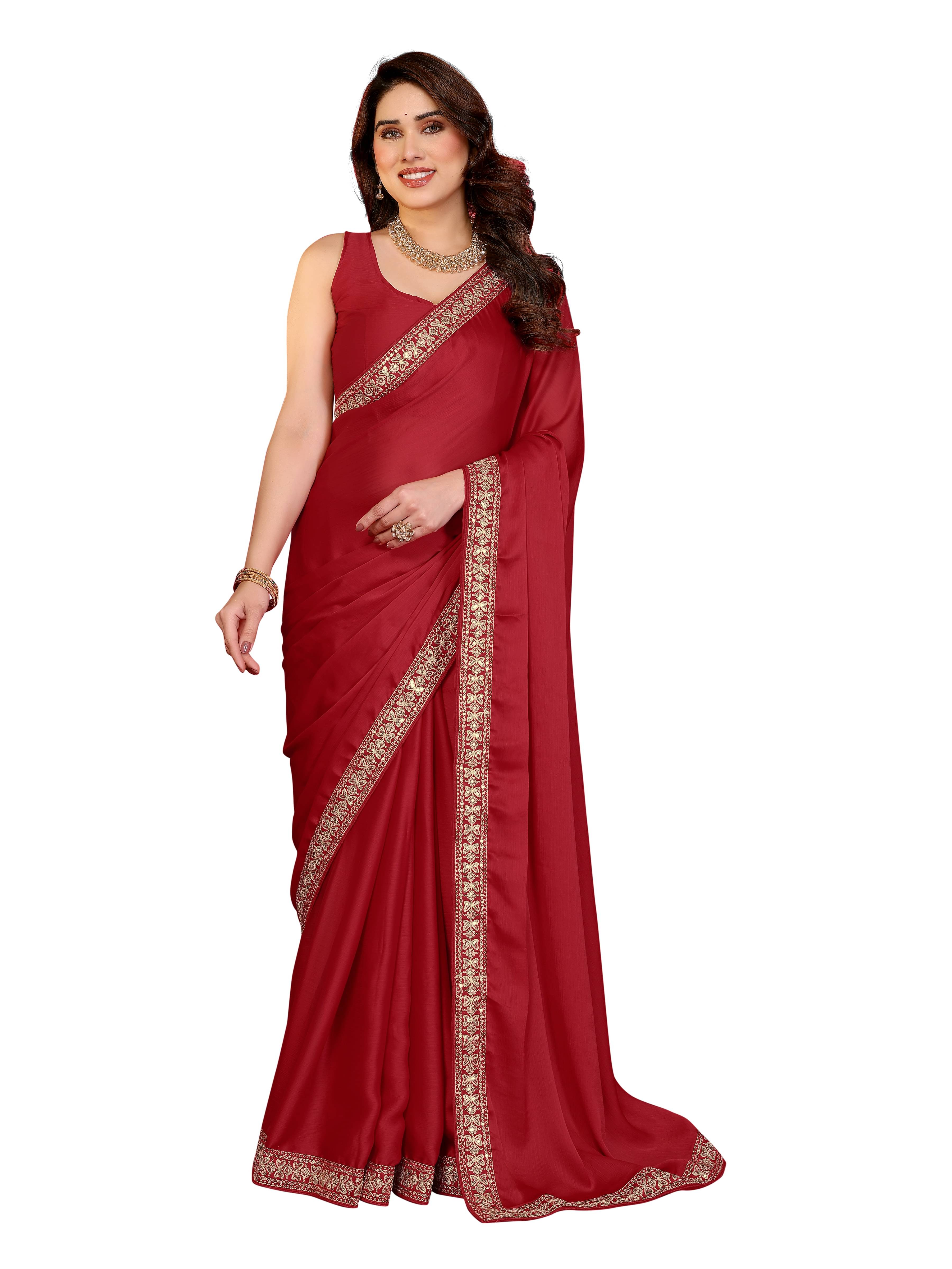     			VEDANT VASTRAM Georgette Embroidered Regular Saree With Unstitched Blouse Piece ( Red )