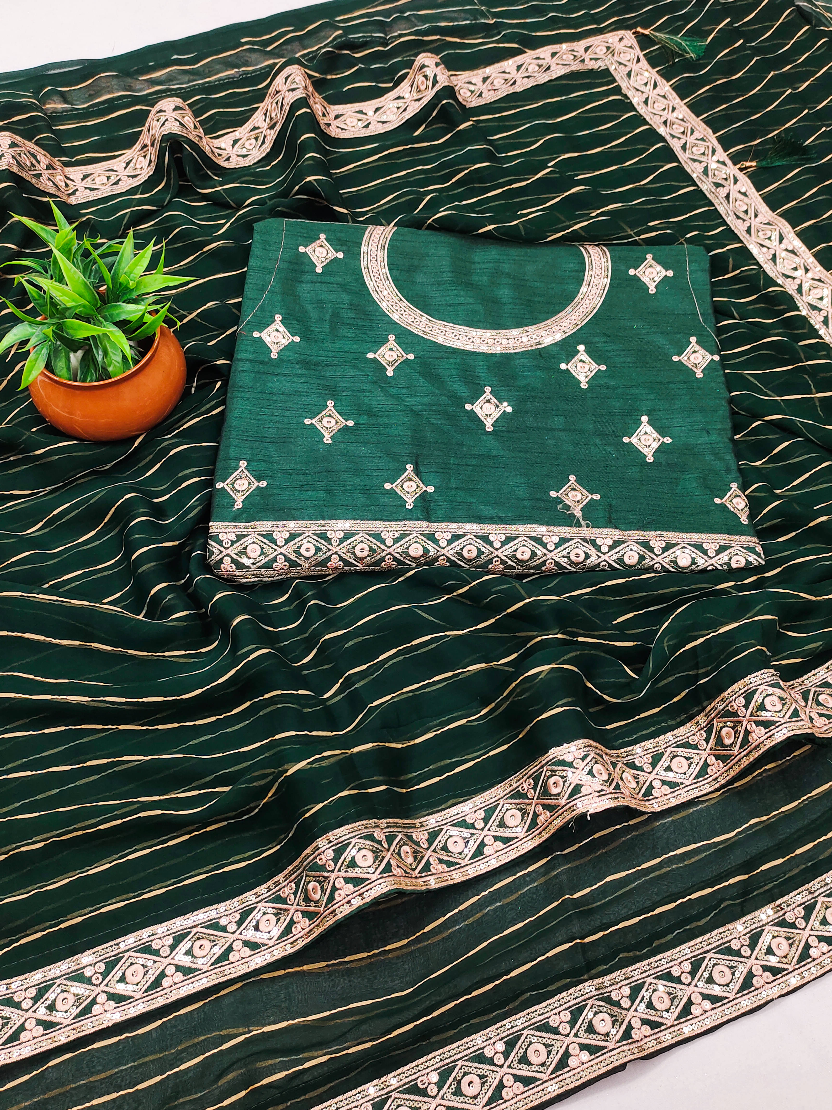 VEDANT VASTRAM Georgette Embroidered Regular Saree With Unstitched Blouse Piece ( Green ) VEDANT VASTRAM Georgette Embroidered Regular Saree With Unstitched Blouse Piece ( Green )