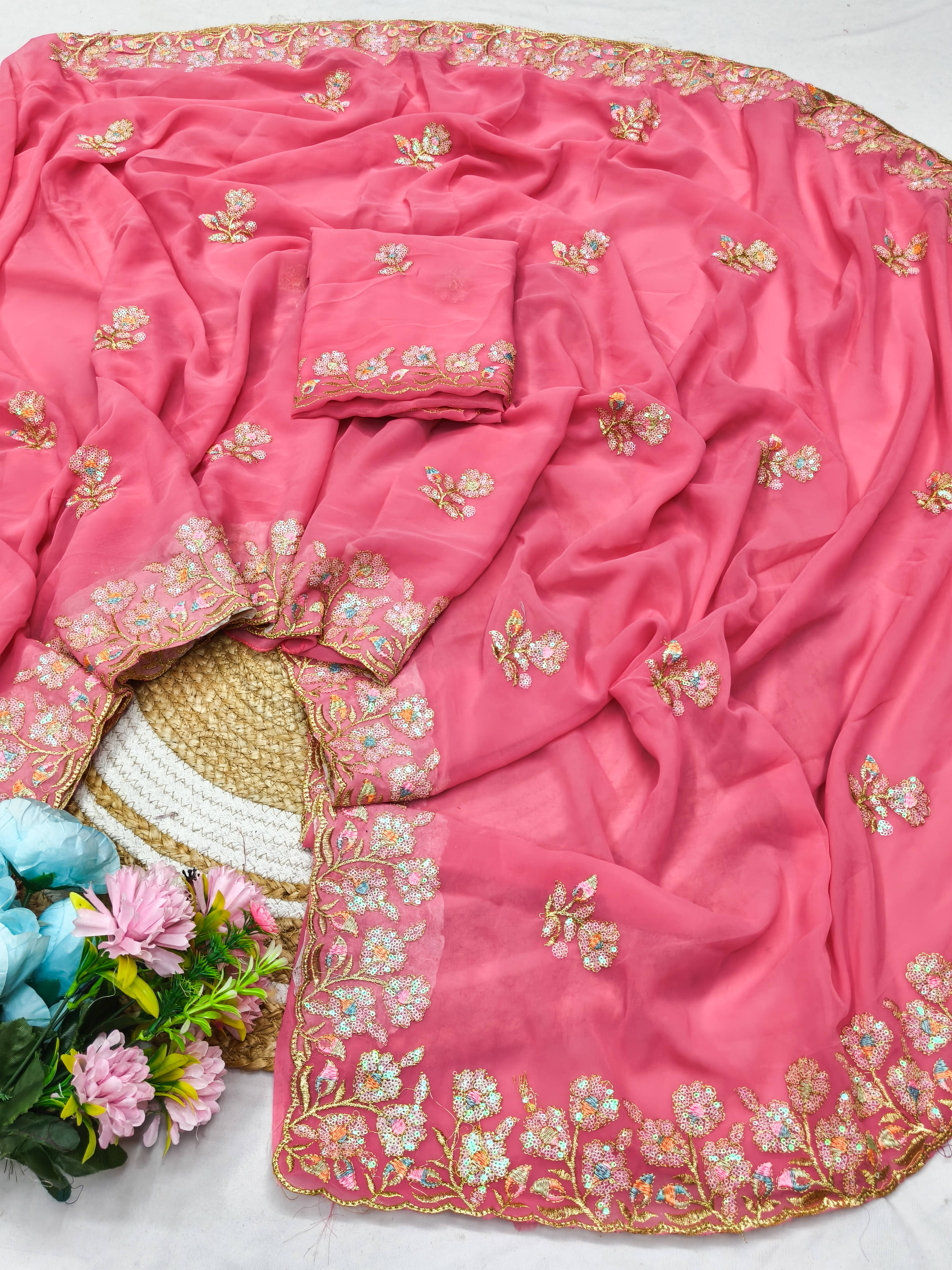     			VEDANT VASTRAM Georgette Embroidered Regular Saree With Unstitched Blouse Piece ( Orange )
