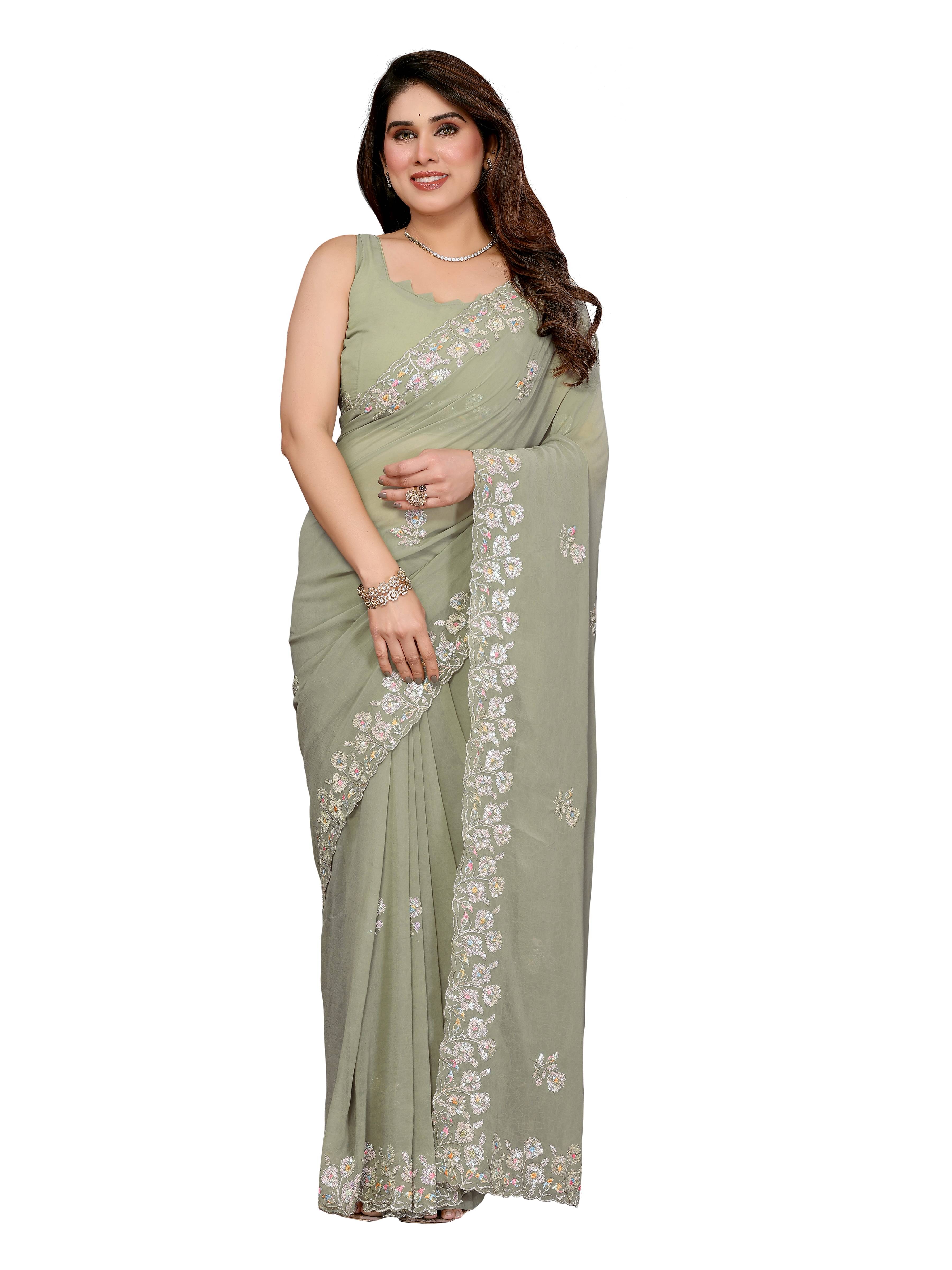     			VEDANT VASTRAM Georgette Embroidered Regular Saree With Unstitched Blouse Piece ( Light Green )