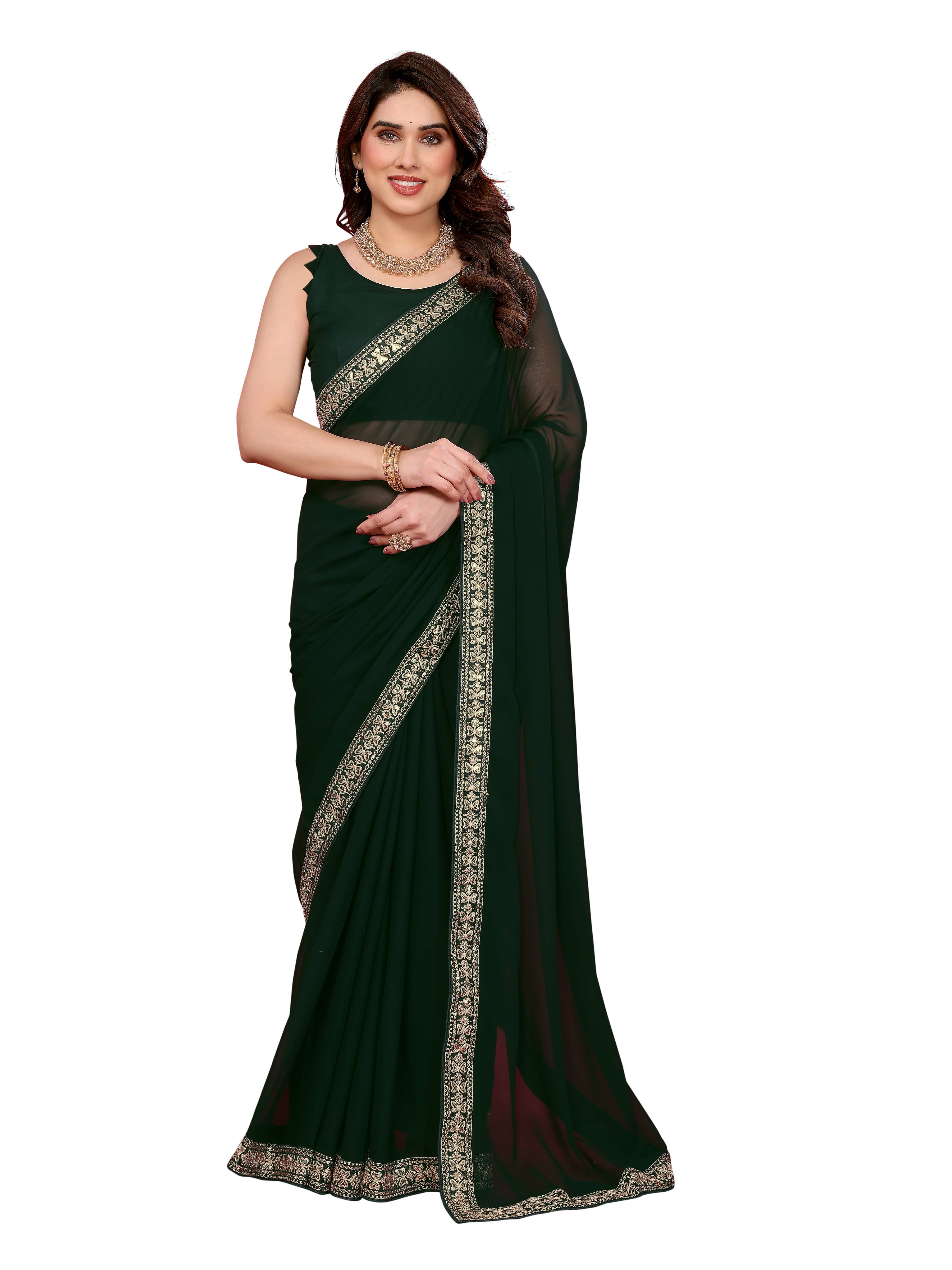     			VEDANT VASTRAM Georgette Embroidered Regular Saree With Unstitched Blouse Piece ( Green )