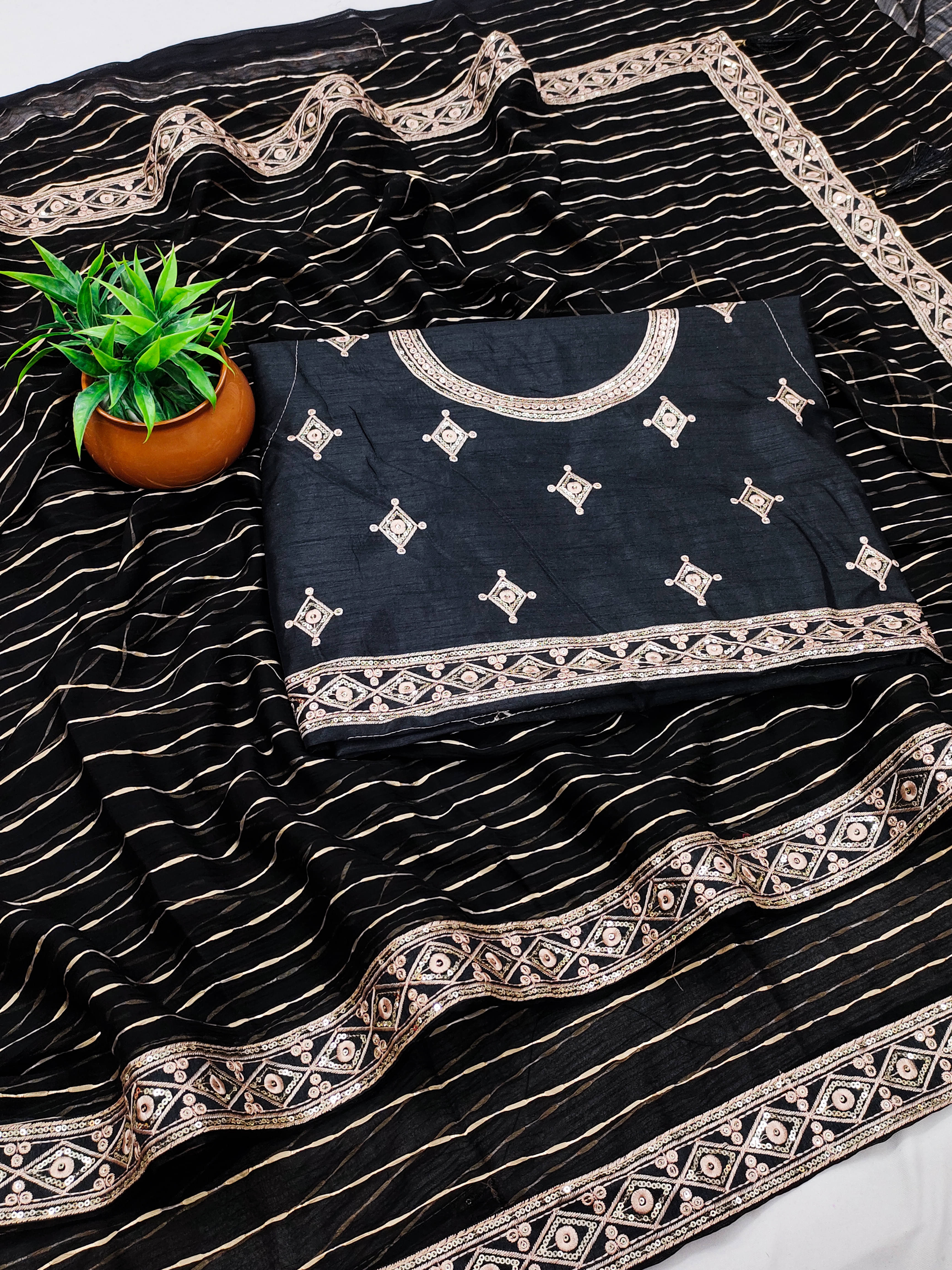 VEDANT VASTRAM Georgette Embroidered Regular Saree With Unstitched Blouse Piece ( Black )     			VEDANT VASTRAM Georgette Embroidered Regular Saree With Unstitched Blouse Piece ( Black )
