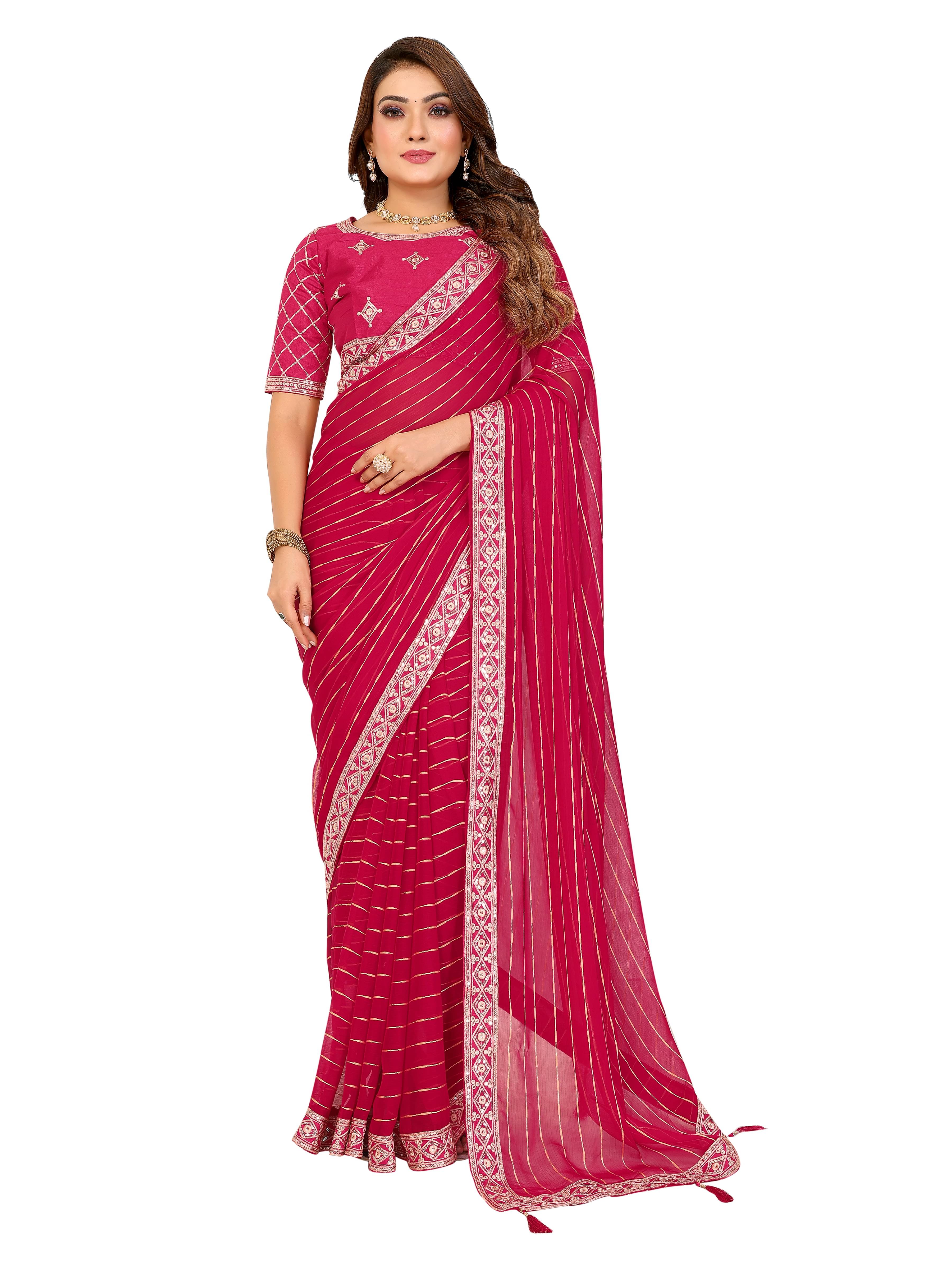 VEDANT VASTRAM Georgette Embroidered Regular Saree With Unstitched Blouse Piece ( Pink ) VEDANT VASTRAM Georgette Embroidered Regular Saree With Unstitched Blouse Piece ( Pink )