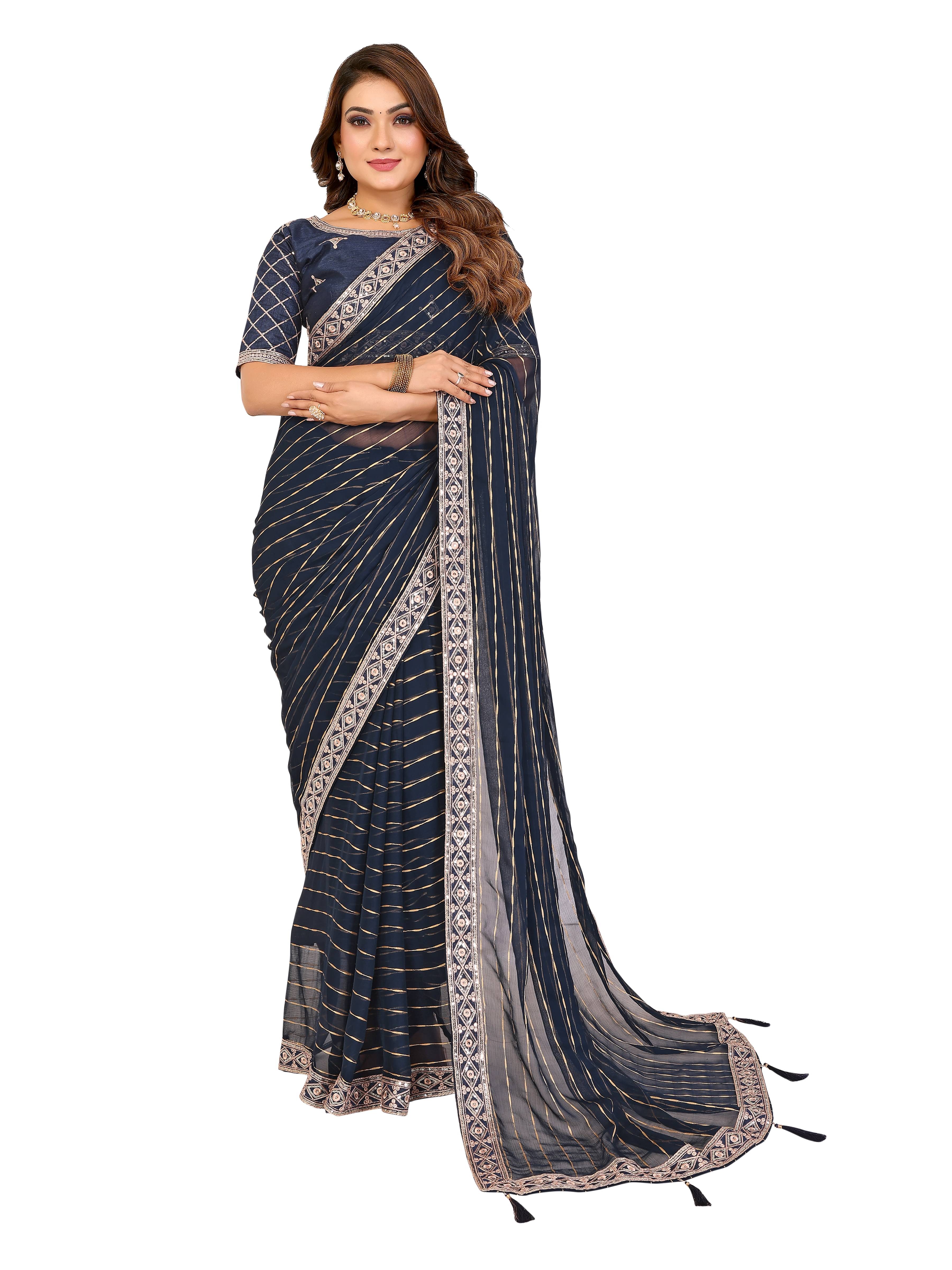     			VEDANT VASTRAM Georgette Embroidered Regular Saree With Unstitched Blouse Piece ( Navy Blue )