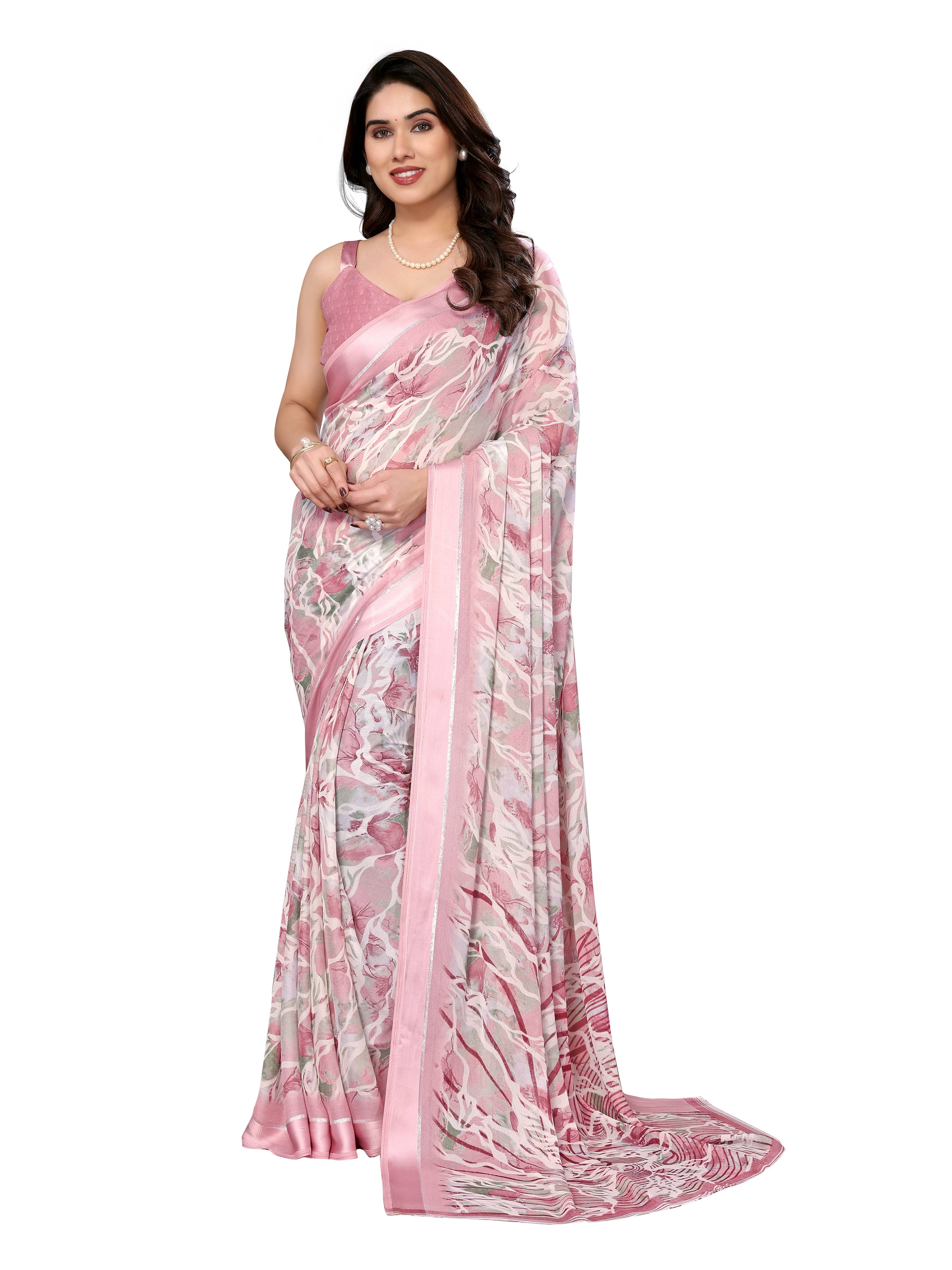     			VEDANT VASTRAM Georgette Printed Regular Saree With Unstitched Blouse Piece ( Peach )