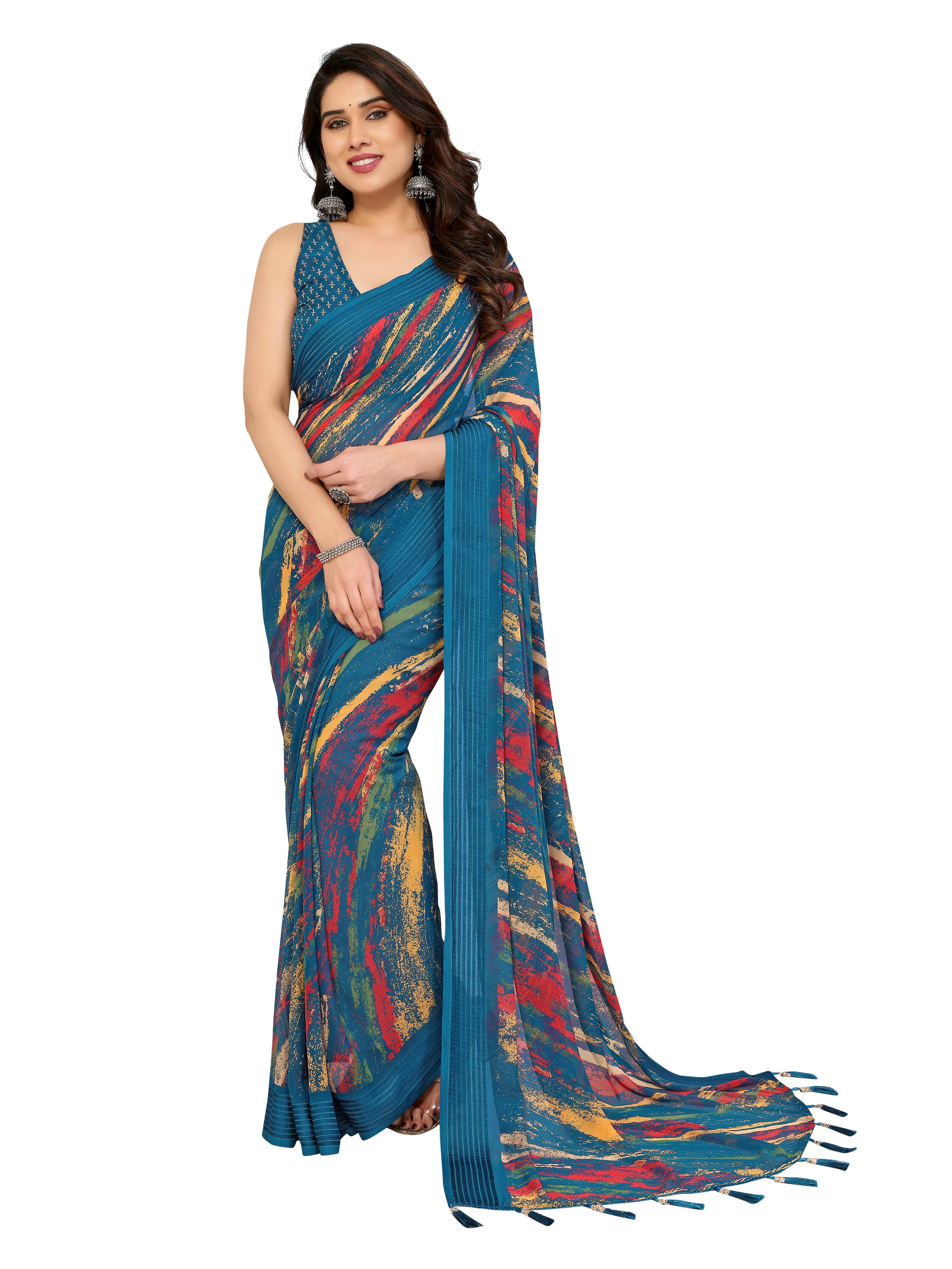 VEDANT VASTRAM Georgette Printed Regular Saree With Unstitched Blouse Piece ( Light Blue ) VEDANT VASTRAM Georgette Printed Regular Saree With Unstitched Blouse Piece ( Light Blue )