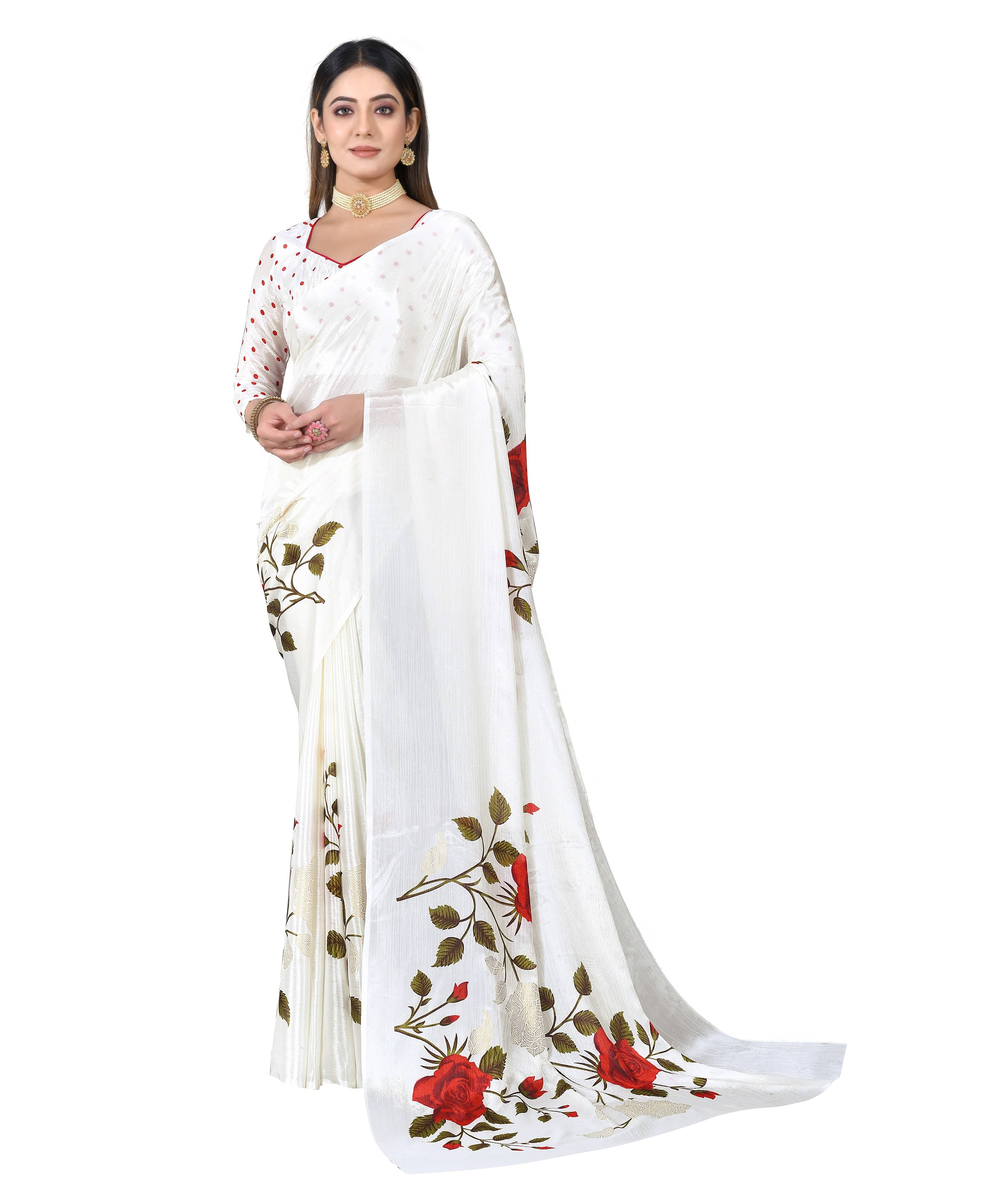     			VEDANT VASTRAM Georgette Printed Regular Saree With Unstitched Blouse Piece ( White )