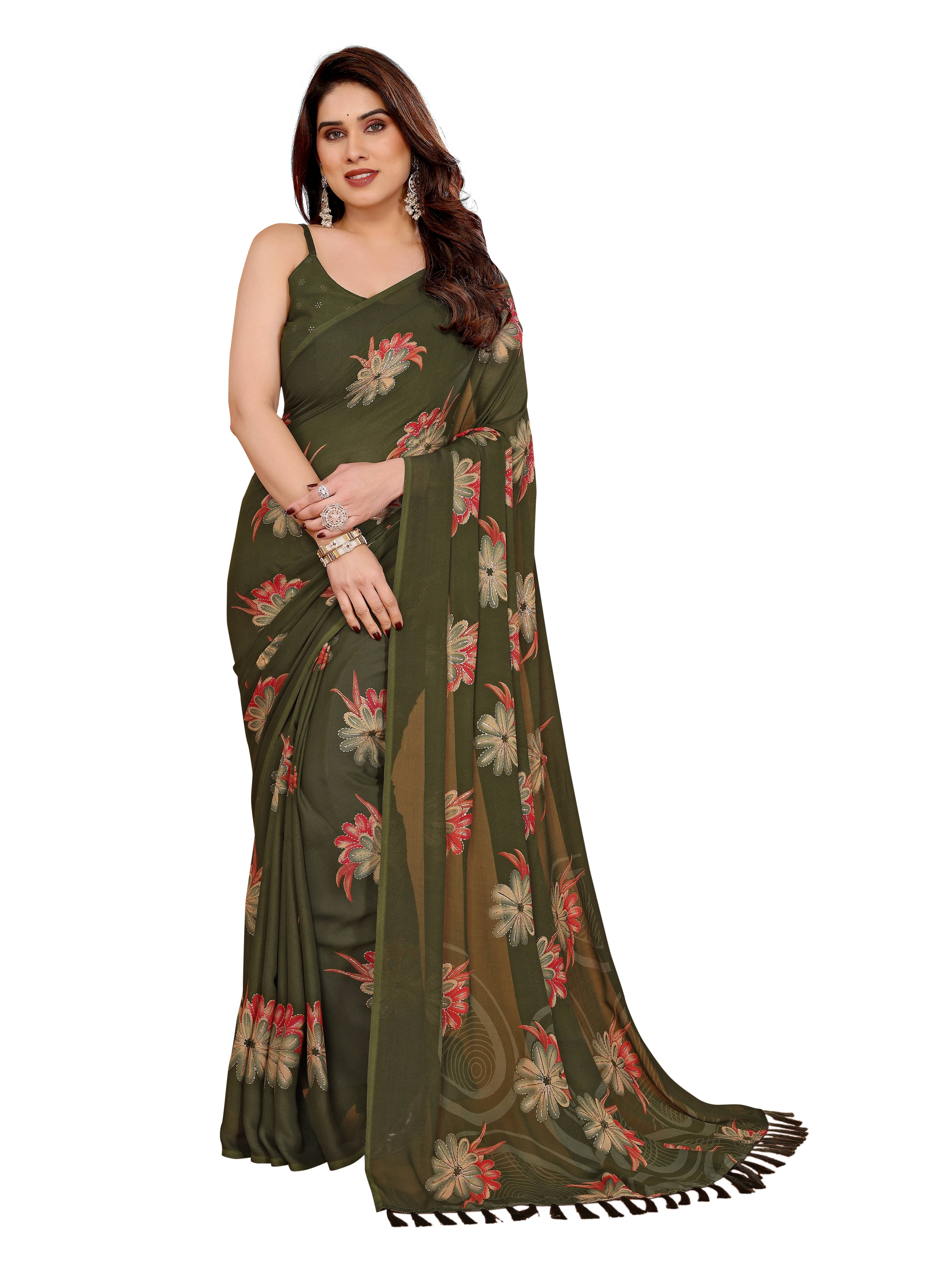     			VEDANT VASTRAM Georgette Printed Regular Saree With Unstitched Blouse Piece ( Light Green )