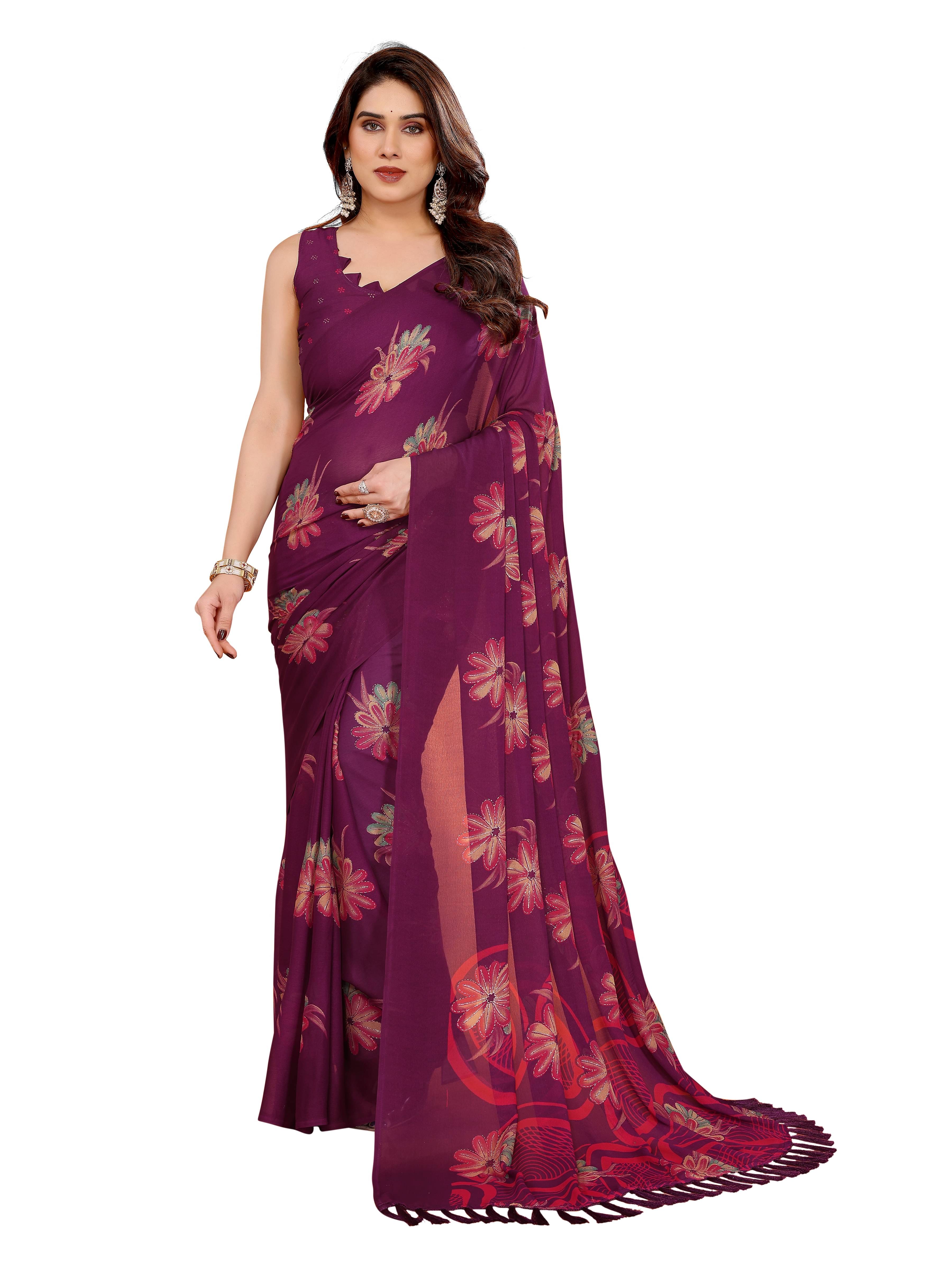     			VEDANT VASTRAM Georgette Printed Regular Saree With Unstitched Blouse Piece ( Purple )