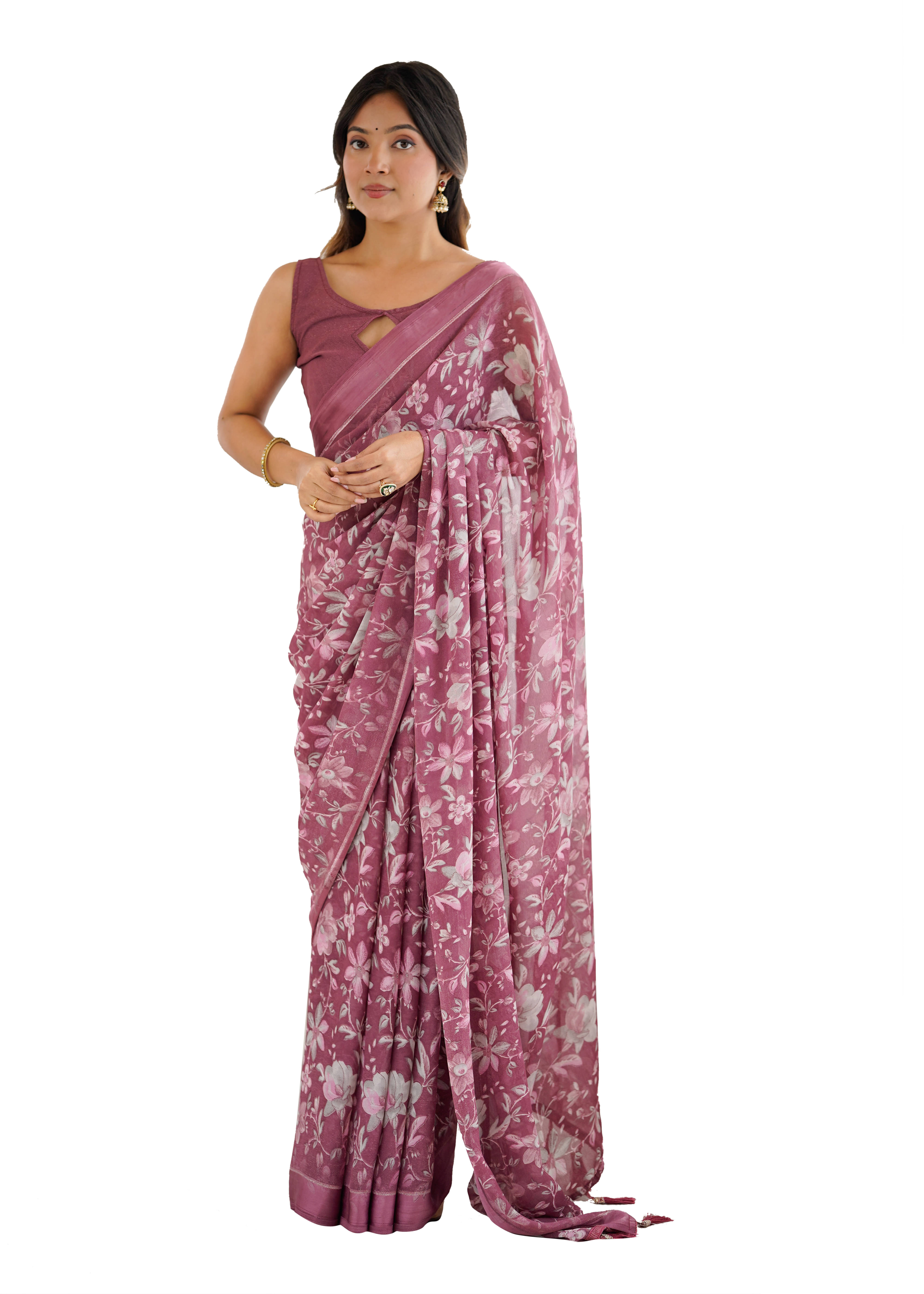     			VEDANT VASTRAM Georgette Printed Regular Saree With Unstitched Blouse Piece ( Magenta )