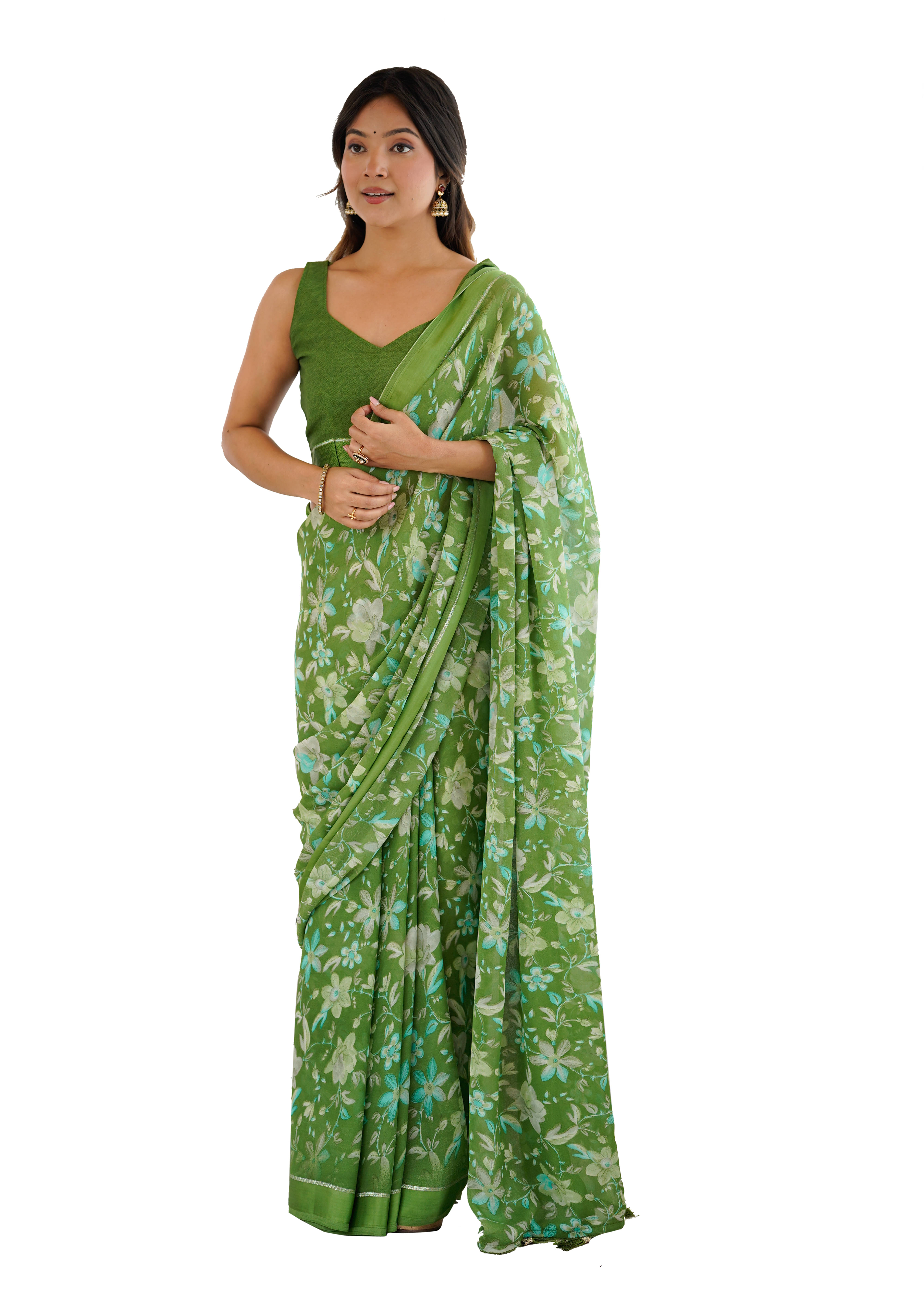     			VEDANT VASTRAM Georgette Printed Regular Saree With Unstitched Blouse Piece ( Green )