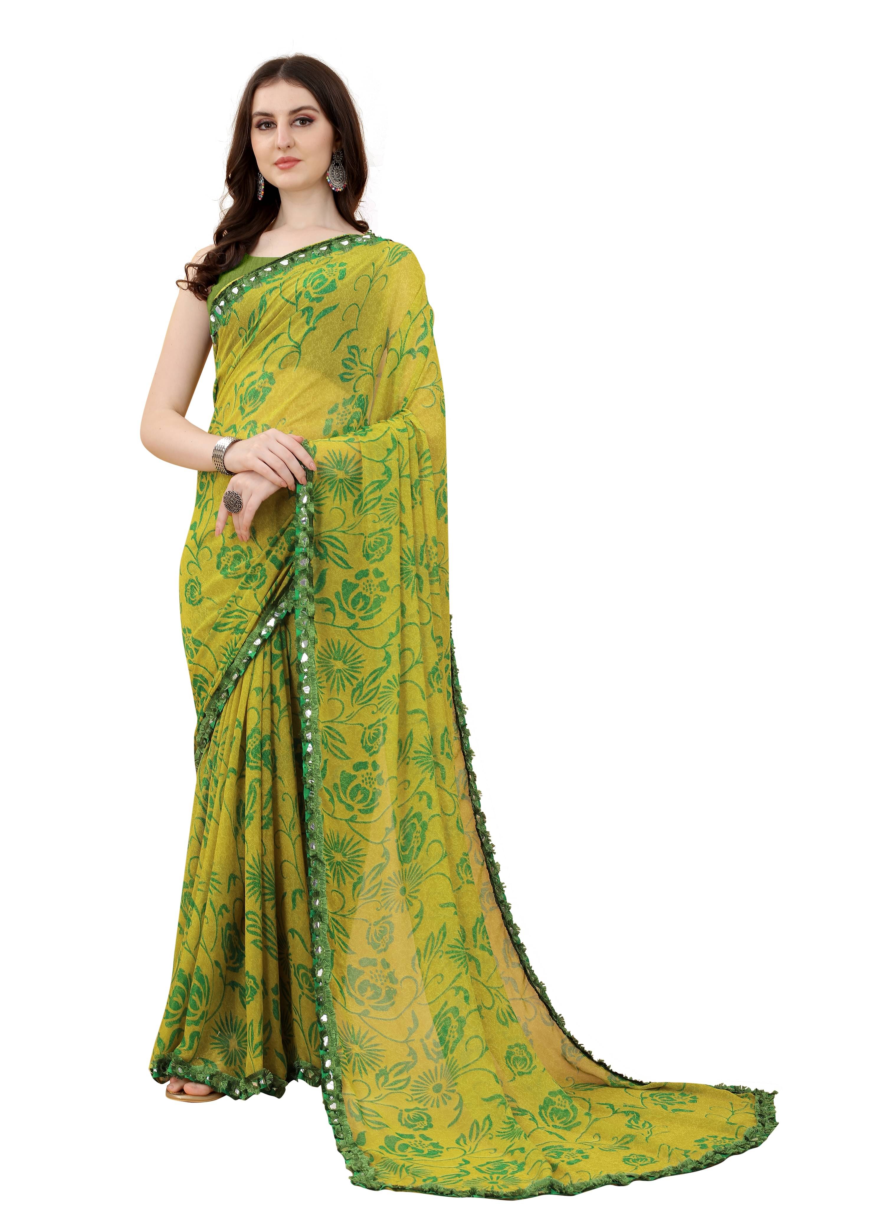     			VEDANT VASTRAM Georgette Printed Regular Saree With Unstitched Blouse Piece ( Light Green )
