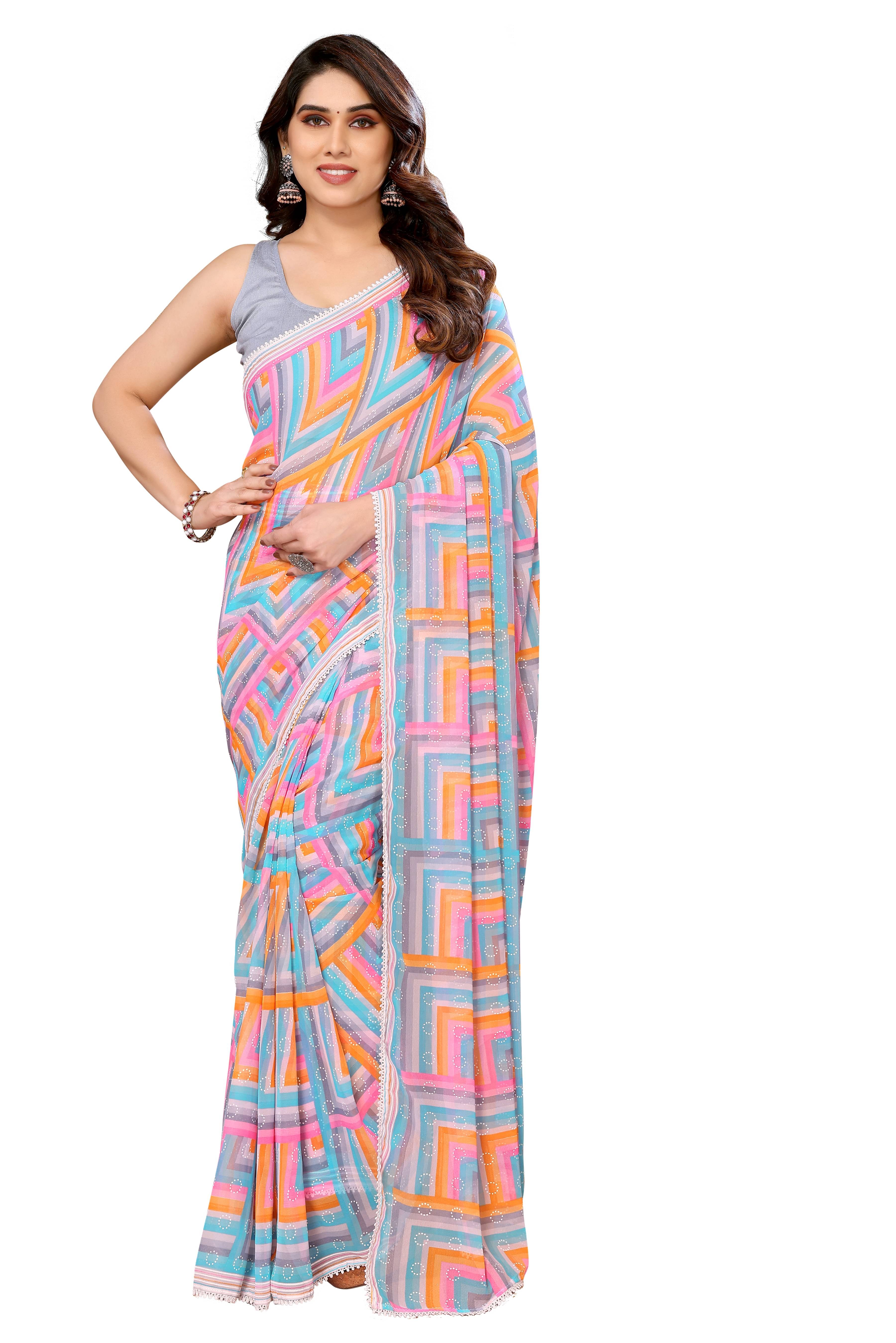     			VEDANT VASTRAM Georgette Printed Regular Saree With Unstitched Blouse Piece ( Grey )