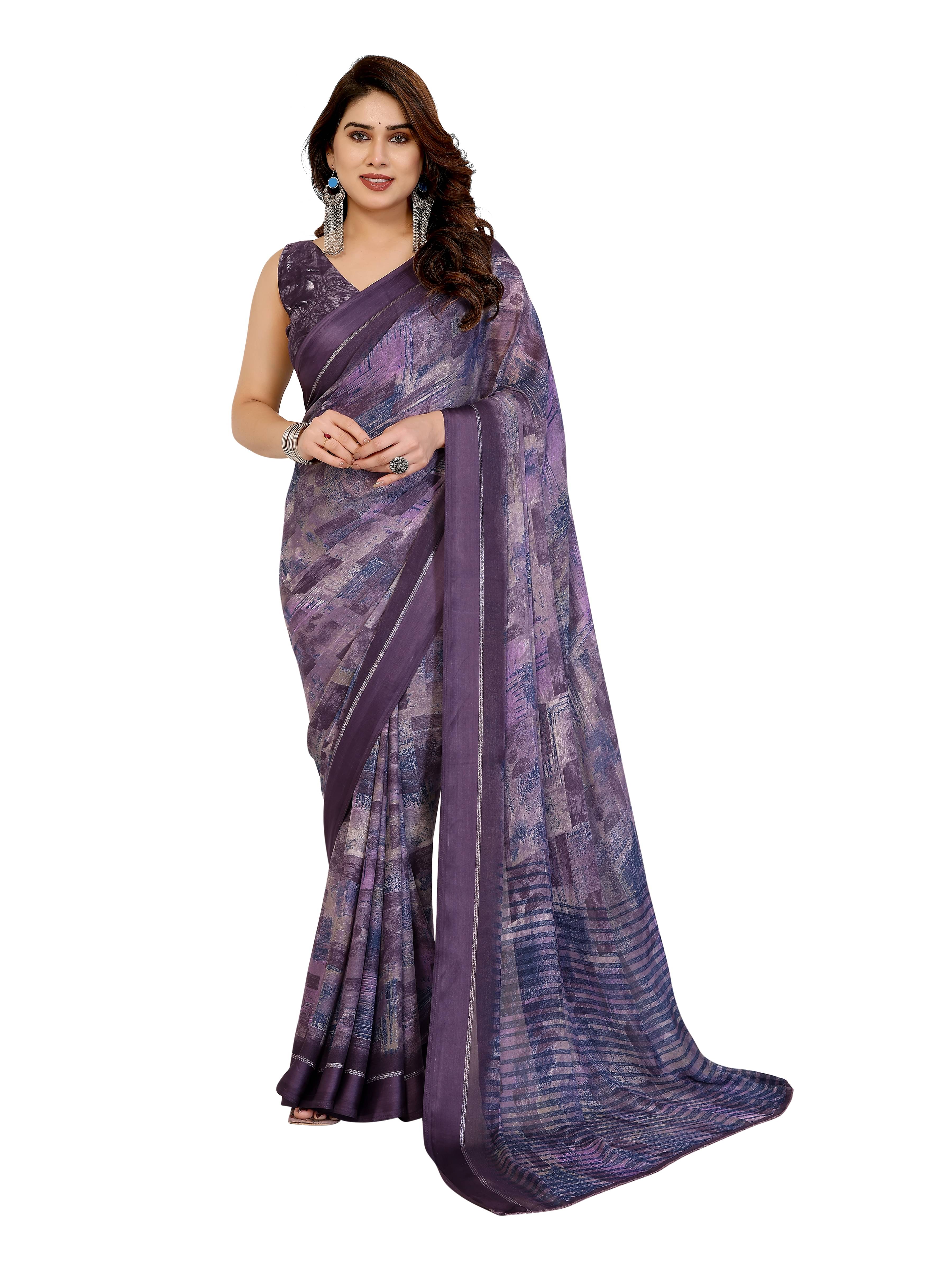     			VEDANT VASTRAM Georgette Printed Regular Saree With Unstitched Blouse Piece ( Purple )