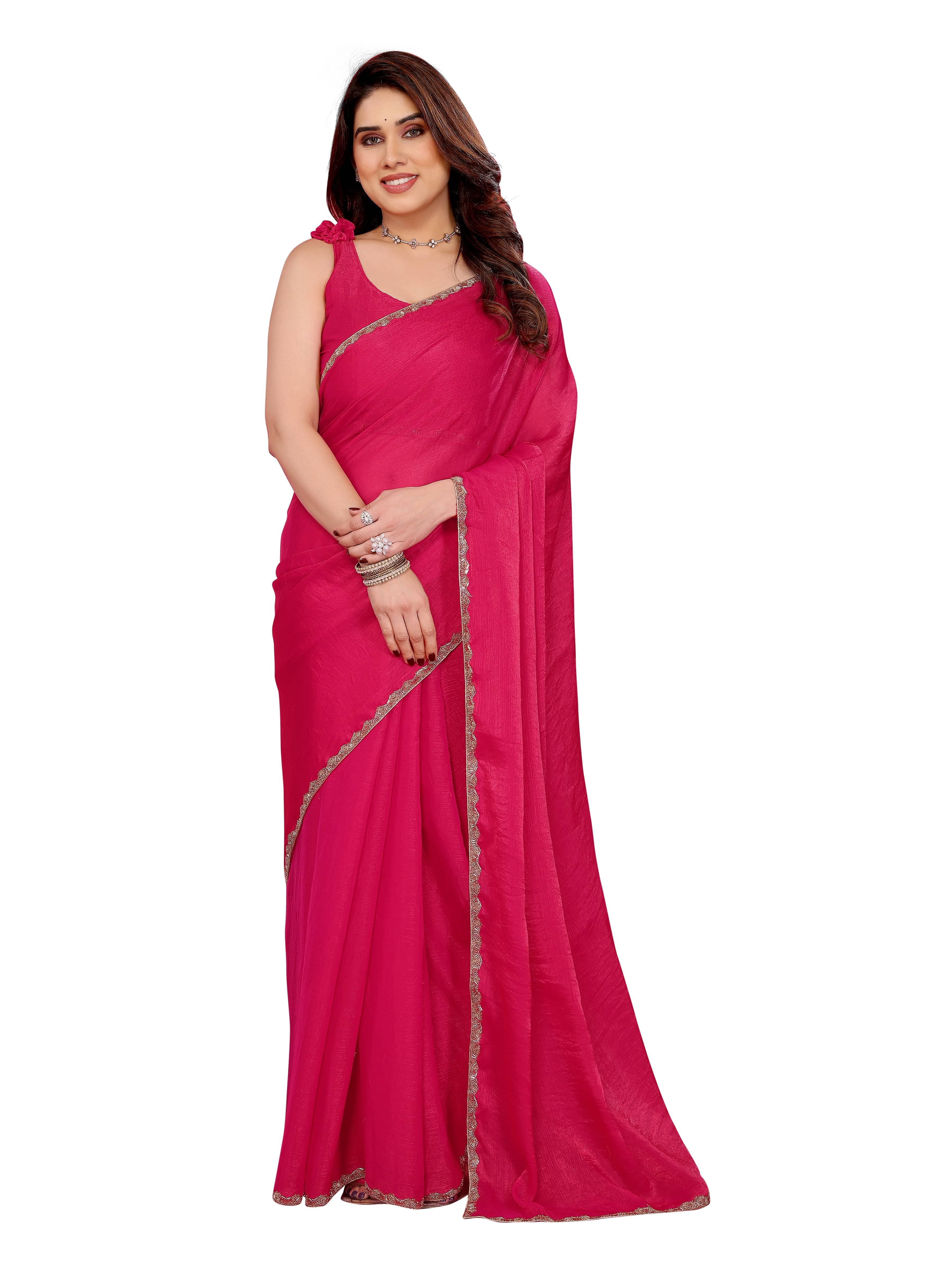     			VEDANT VASTRAM Jimmy Choo Embellished Regular Saree With Unstitched Blouse Piece ( Pink )