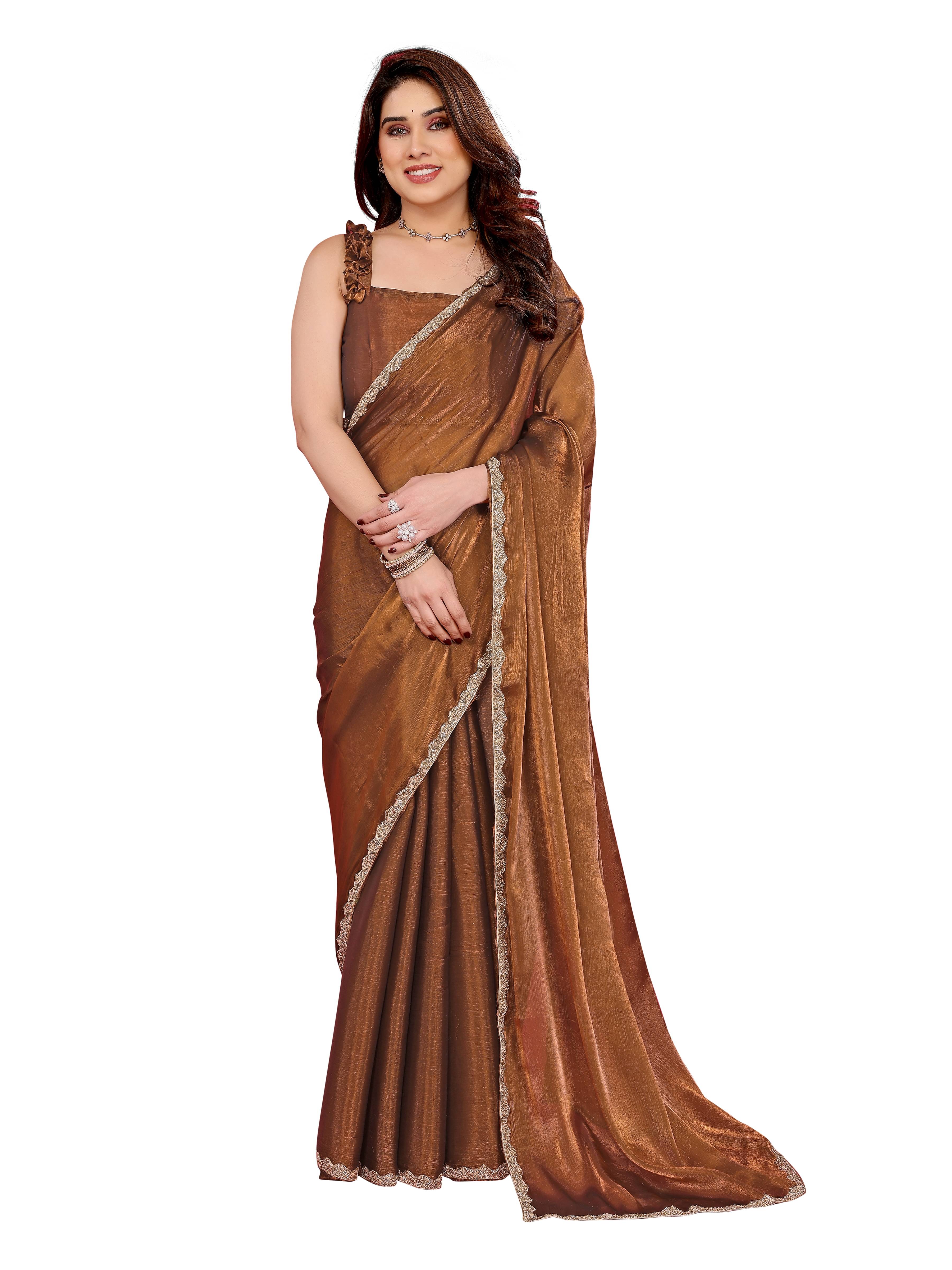     			VEDANT VASTRAM Jimmy Choo Embellished Regular Saree With Unstitched Blouse Piece ( Brown )