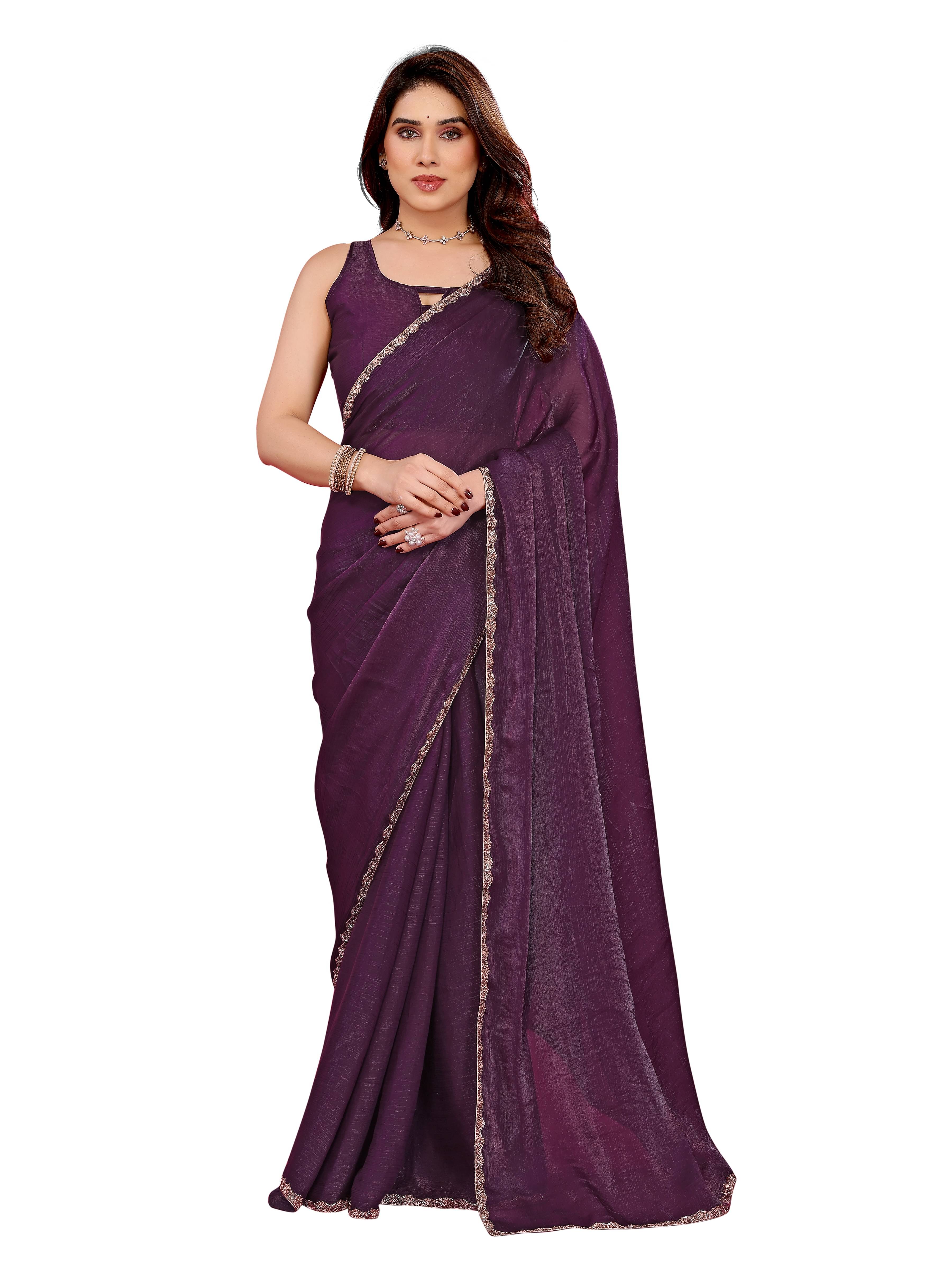 VEDANT VASTRAM Jimmy Choo Embellished Regular Saree With Unstitched Blouse Piece ( Wine ) VEDANT VASTRAM Jimmy Choo Embellished Regular Saree With Unstitched Blouse Piece ( Wine )