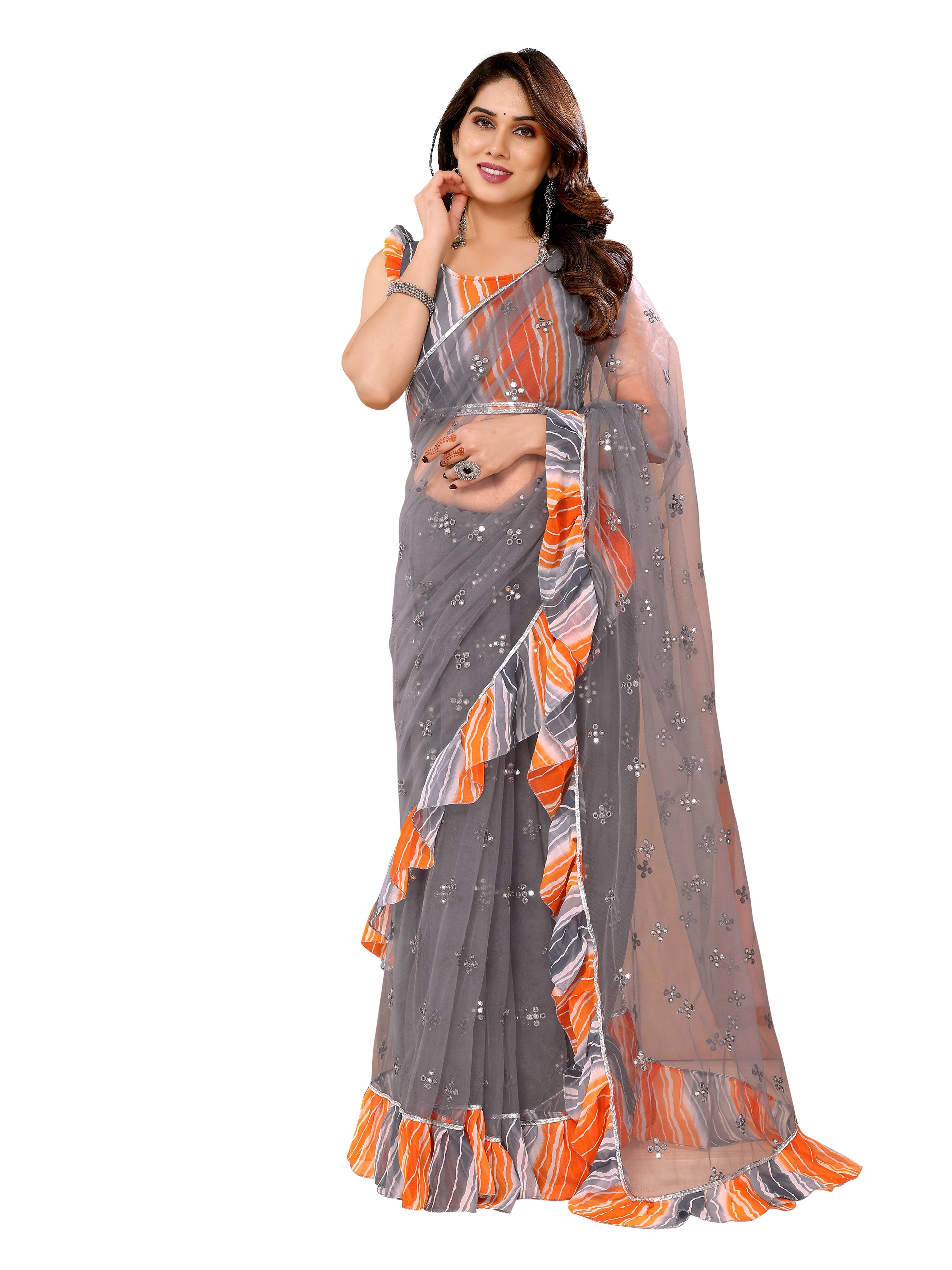     			VEDANT VASTRAM Net Embroidered Regular Saree With Unstitched Blouse Piece ( Grey )