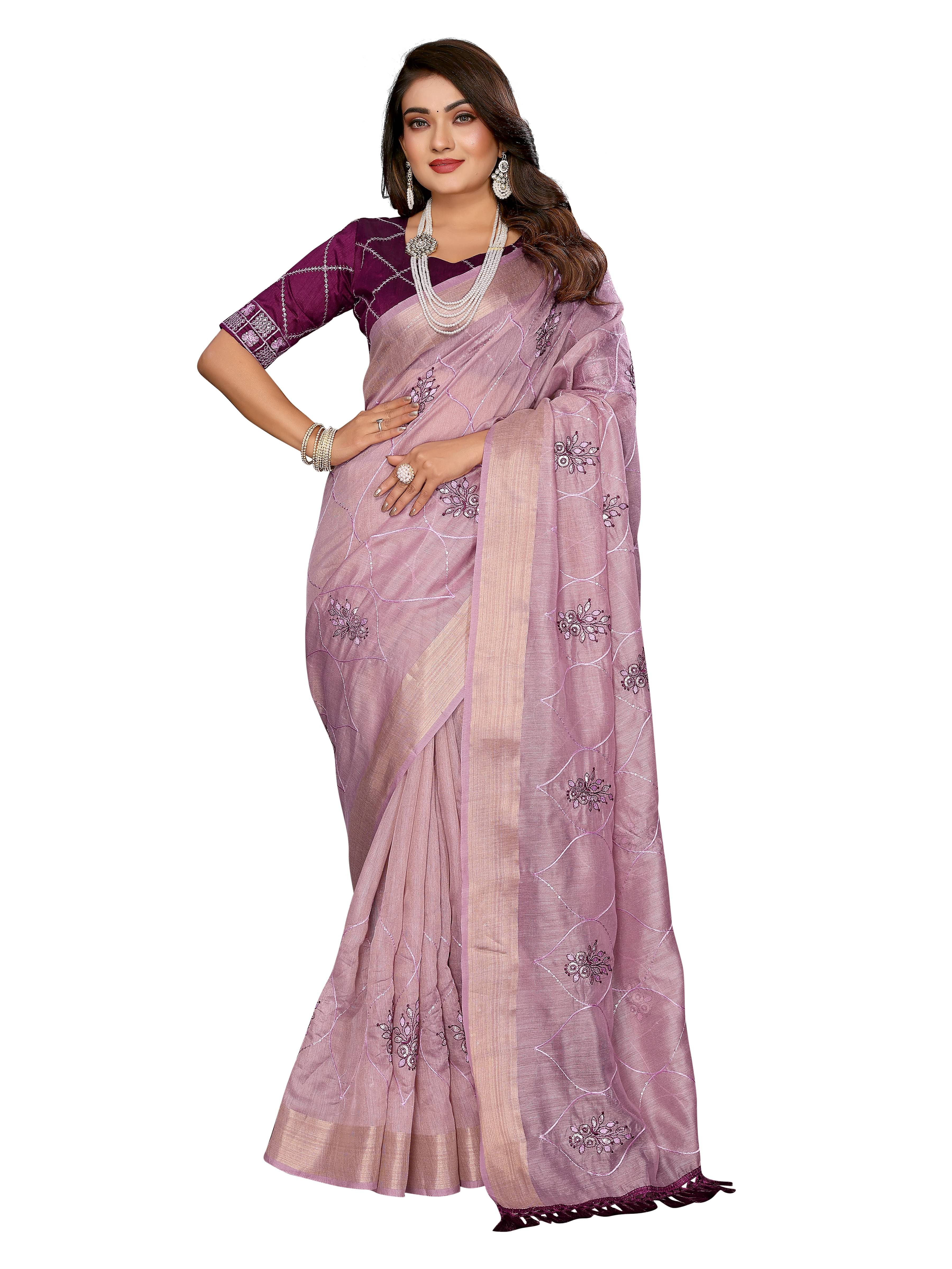 VEDANT VASTRAM Net Embroidered Regular Saree With Unstitched Blouse Piece ( Lavender ) VEDANT VASTRAM Net Embroidered Regular Saree With Unstitched Blouse Piece ( Lavender )