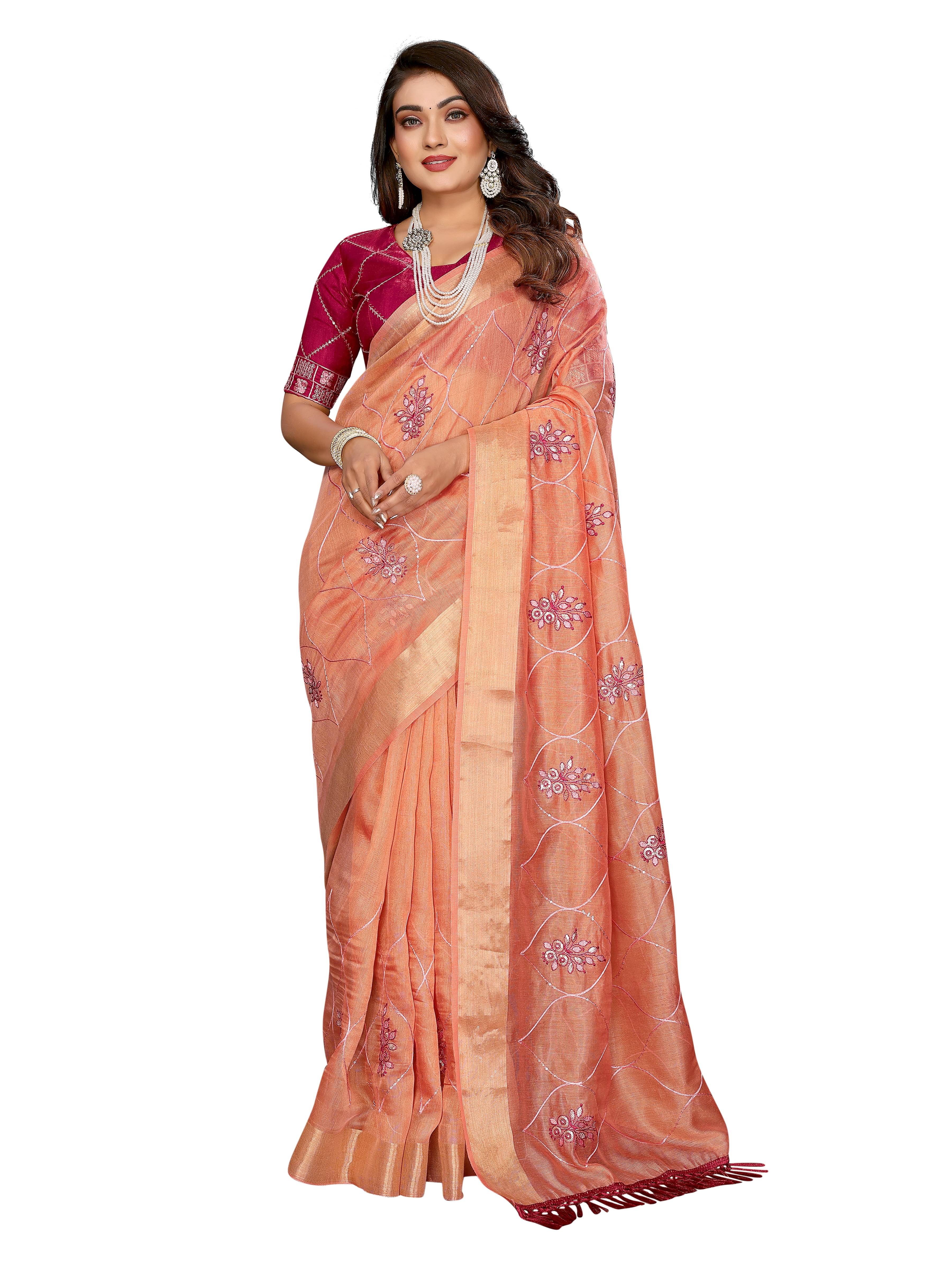     			VEDANT VASTRAM Net Embroidered Regular Saree With Unstitched Blouse Piece ( Orange )