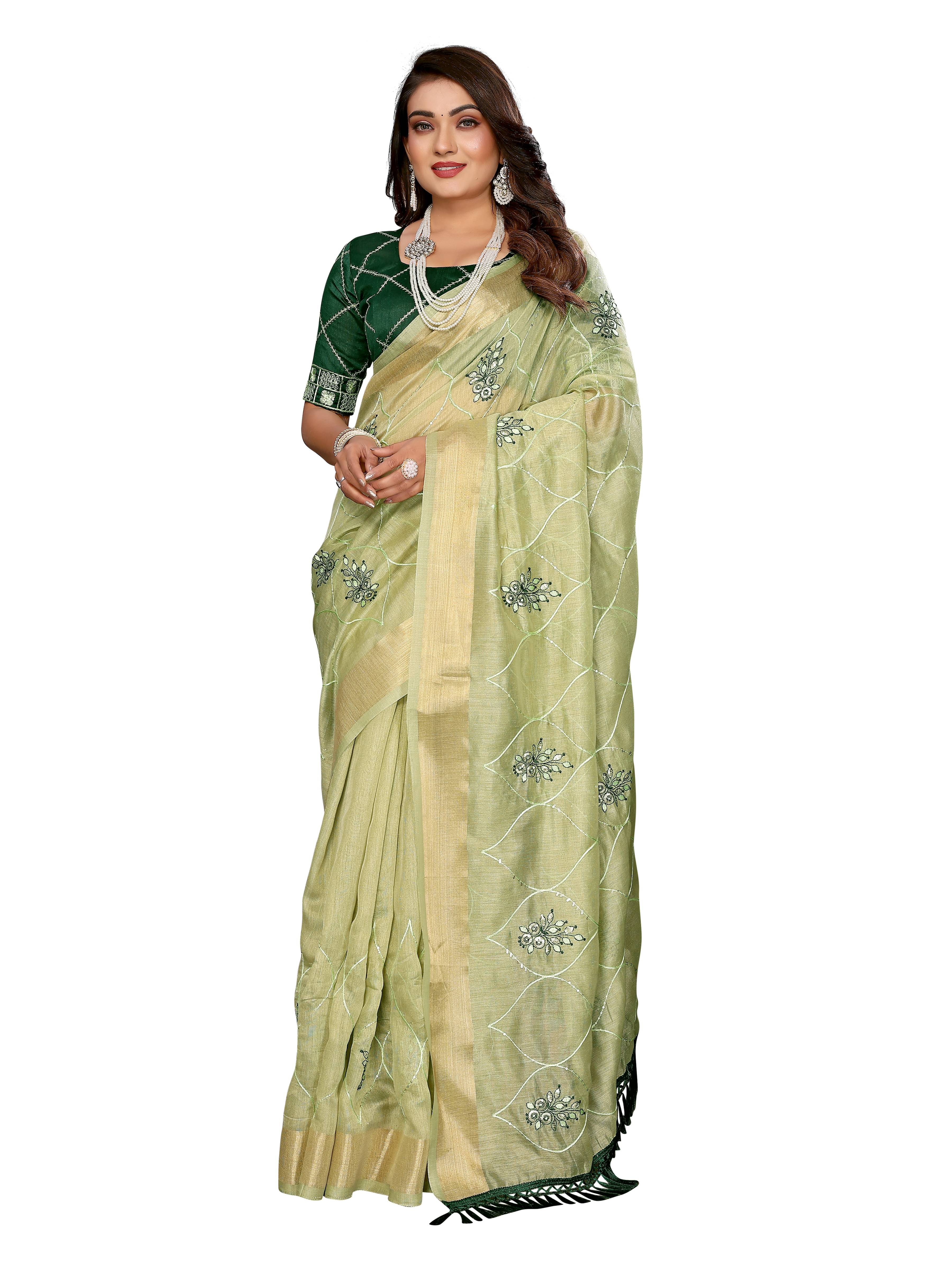     			VEDANT VASTRAM Net Embroidered Regular Saree With Unstitched Blouse Piece ( Light Green )
