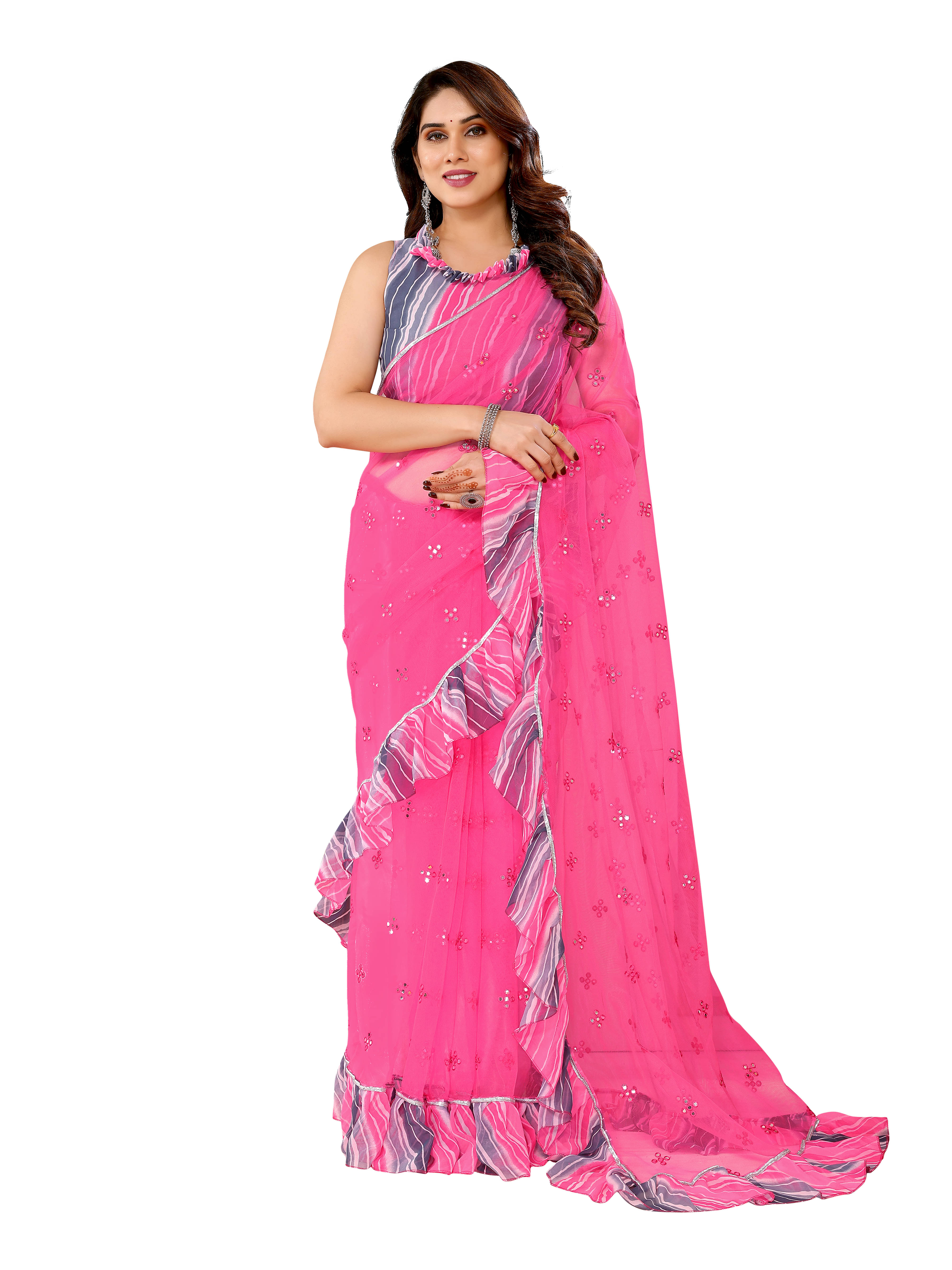 VEDANT VASTRAM Net Embroidered Regular Saree With Unstitched Blouse Piece ( Pink ) VEDANT VASTRAM Net Embroidered Regular Saree With Unstitched Blouse Piece ( Pink )