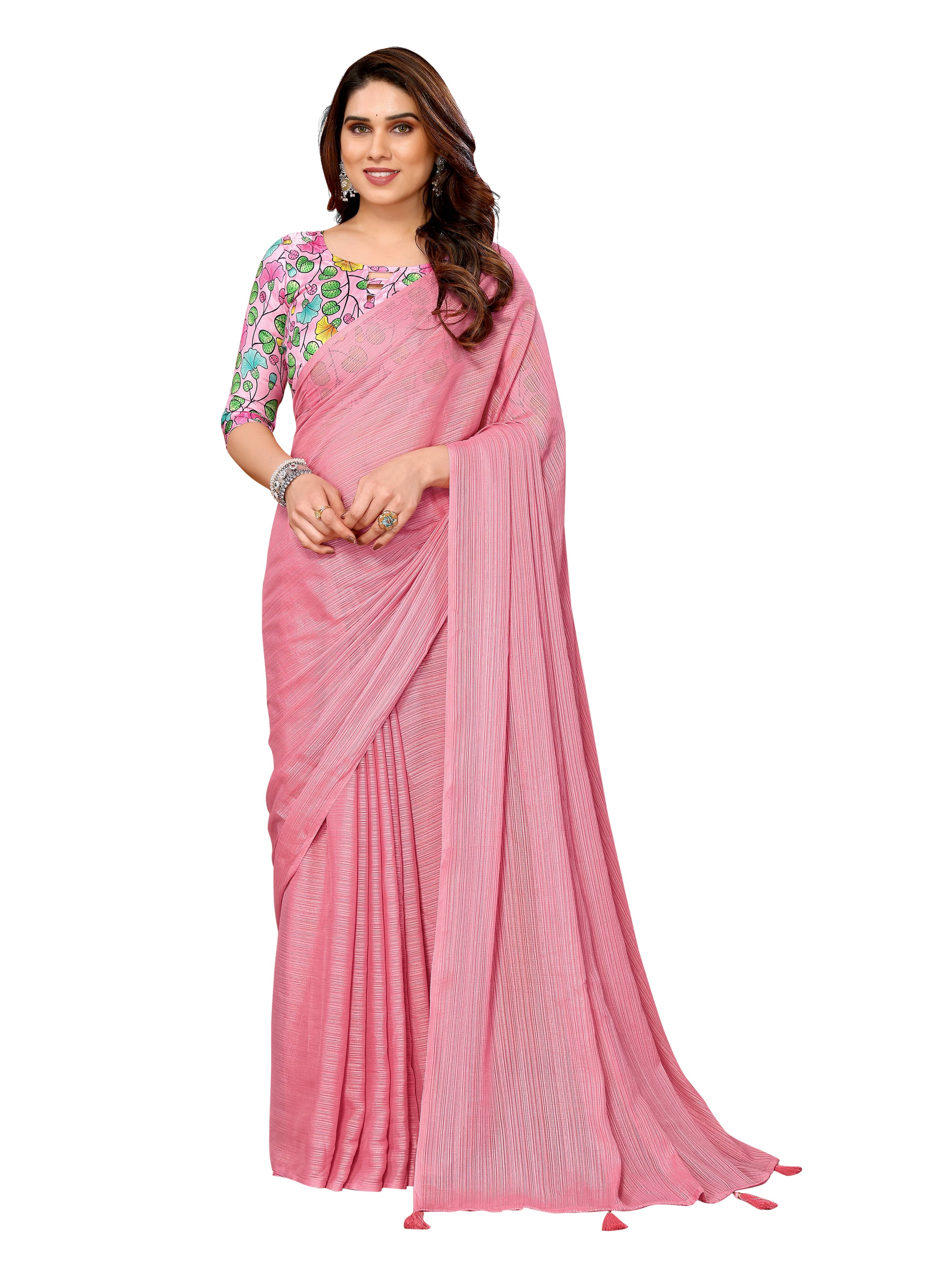     			VEDANT VASTRAM Polyester Woven Design Regular Saree With Unstitched Blouse Piece ( Fluorescent Pink )
