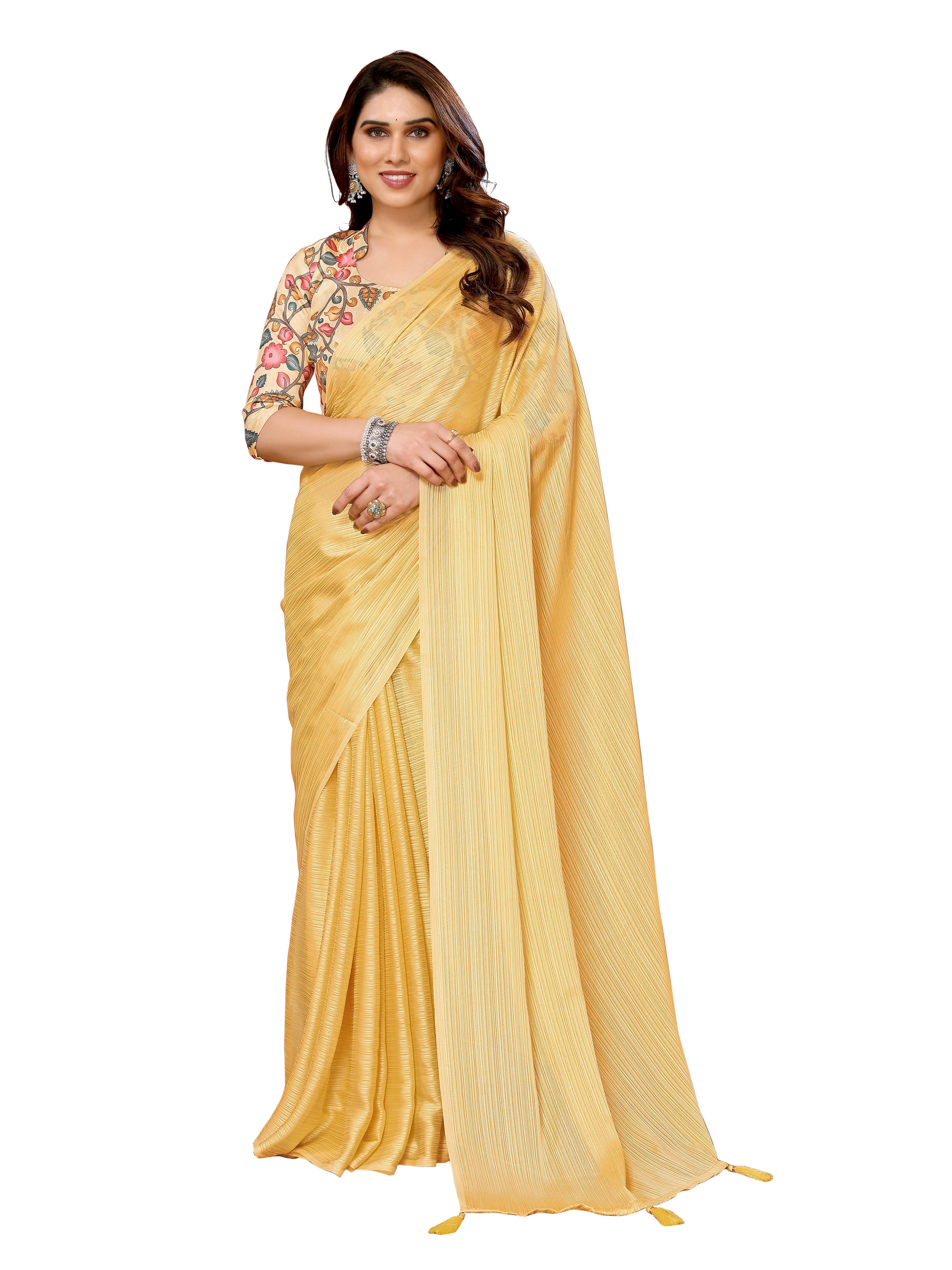 VEDANT VASTRAM Polyester Woven Design Regular Saree With Unstitched Blouse Piece ( Yellow ) VEDANT VASTRAM Polyester Woven Design Regular Saree With Unstitched Blouse Piece ( Yellow )